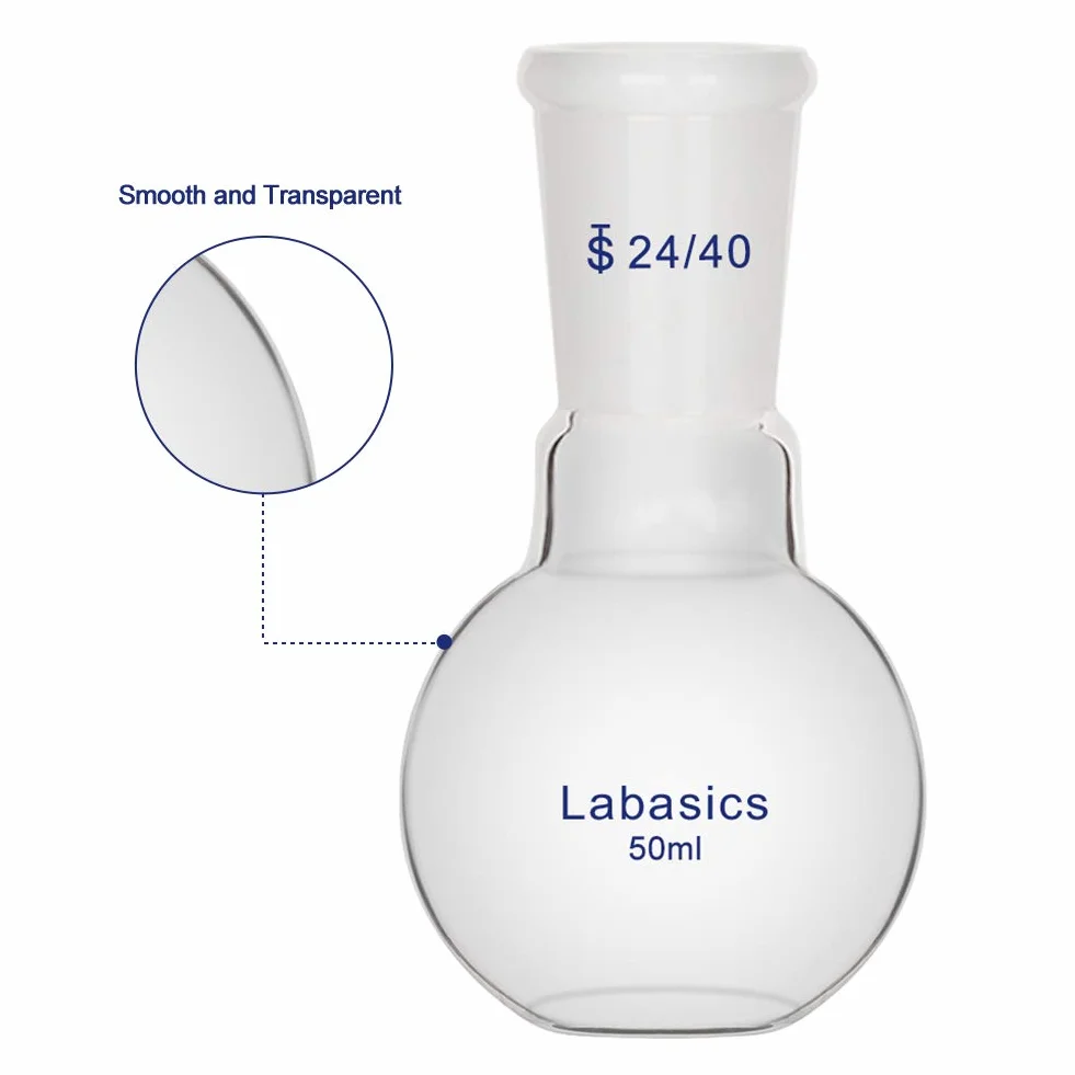 Labasics szklana butelka 50 ml pojedyncza szyjka płaska stożek zewnętrzny 24/40