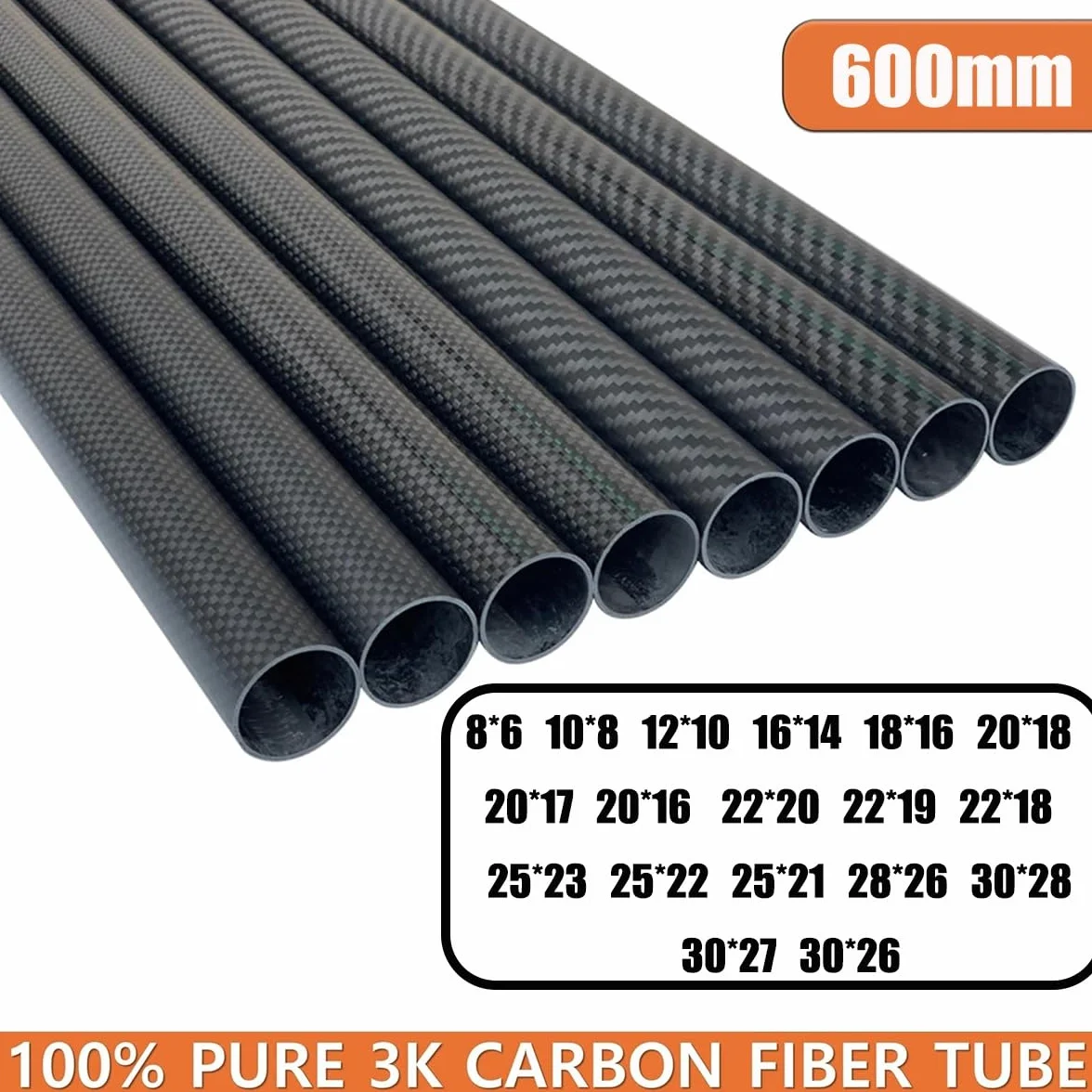 Rura z włókna węglowego 600mm 3K splot płaski matowa 8mm 10mm 12mm 16mm 18mm 20mm 22mm 25mm 30mm wysoka wytrzymałość lekka