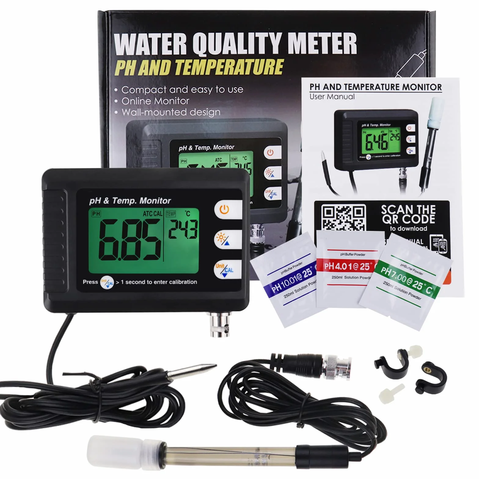 Miernik pH i temperatury ATC automatyczna kalibracja do wody akwarium hydroponiki
