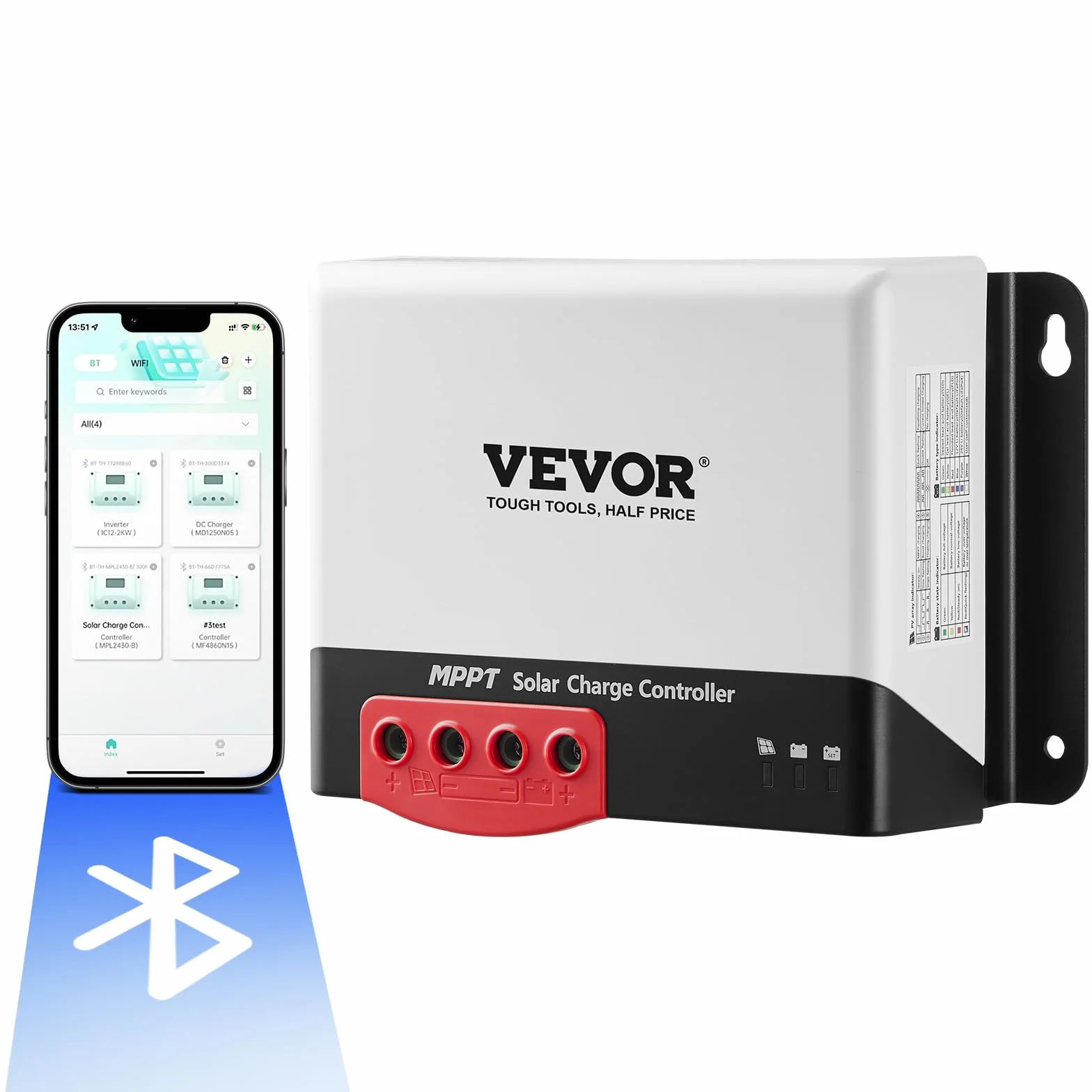 VEVOR Regulator ładowania solarnego 50 A, 12 V, 660 W/24 V, 1320 W, MPPT, moduł solarny, regulator ładowania z interfejsem komunikacyjnym TTL, kompatybilny z akumulatorami Deep Cycle, takimi jak AGM,