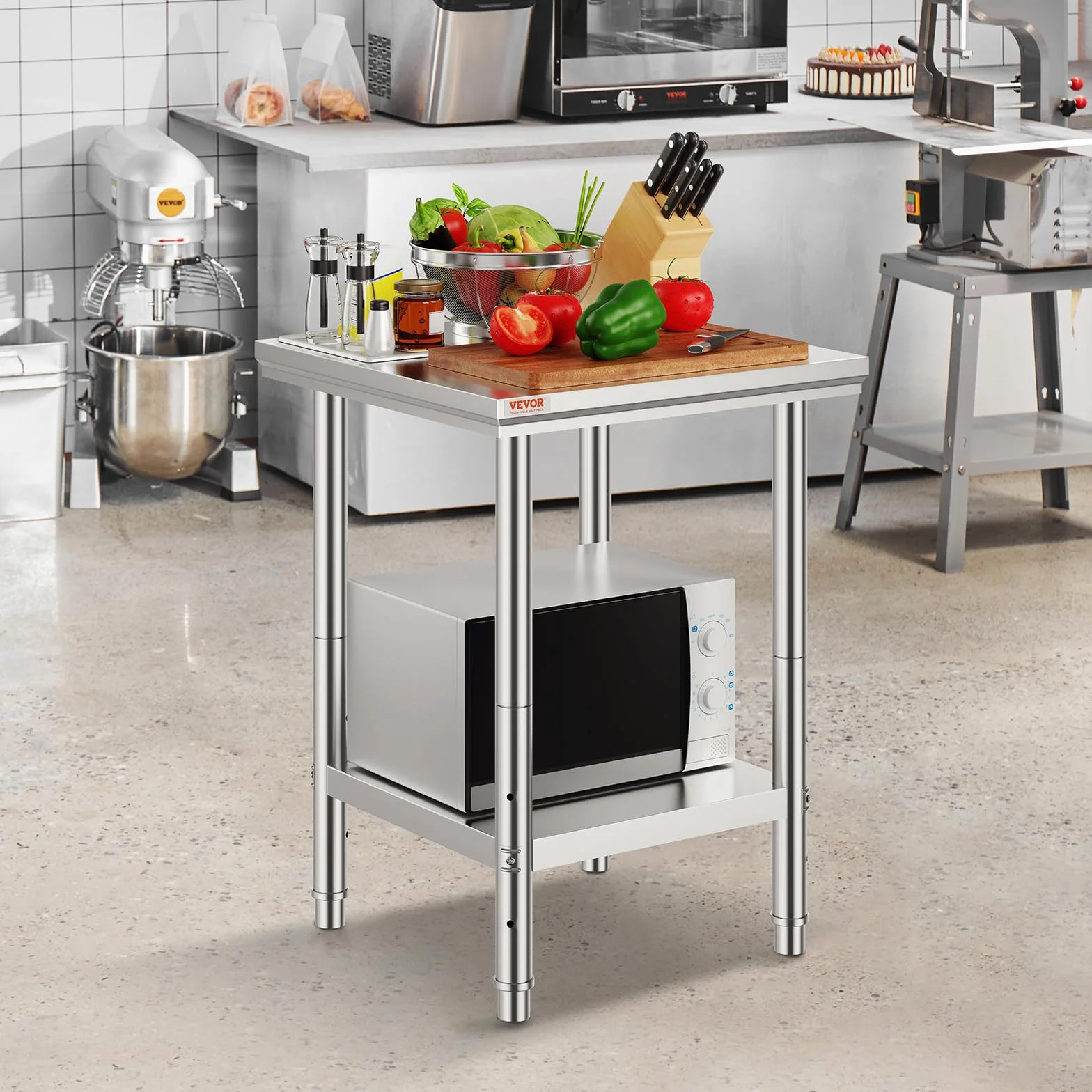 Mophorn Stół roboczy kuchenny ze stali nierdzewnej 60x60x80 cm, 2-poziomowy blat kuchenny, stół roboczy ze stali nierdzewnej do przygotowywania żywności w restauracji/klinikach