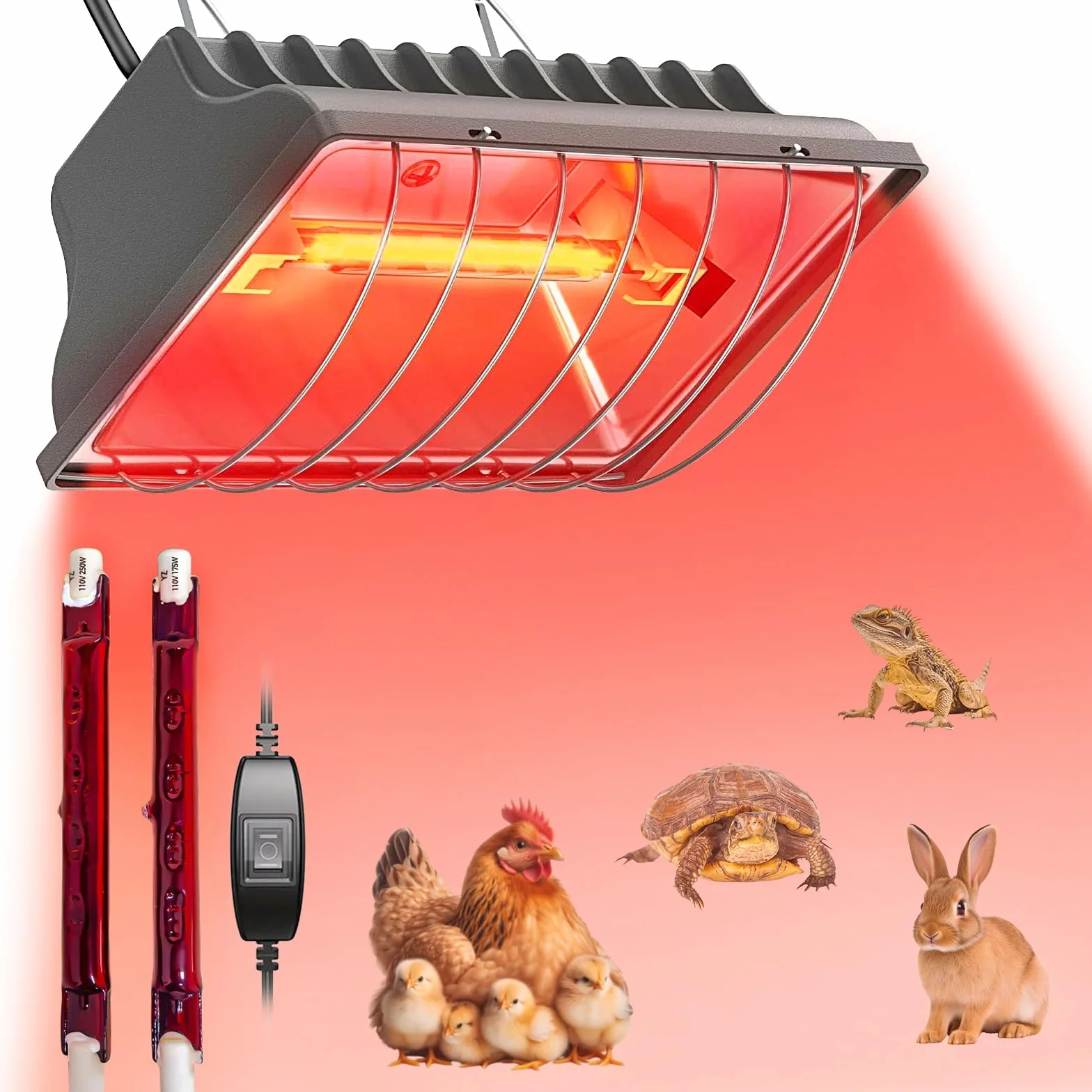 Lampa grzewcza na podczerwień 250 W wodoszczelna z termostatem i regulowanym łańcuchem