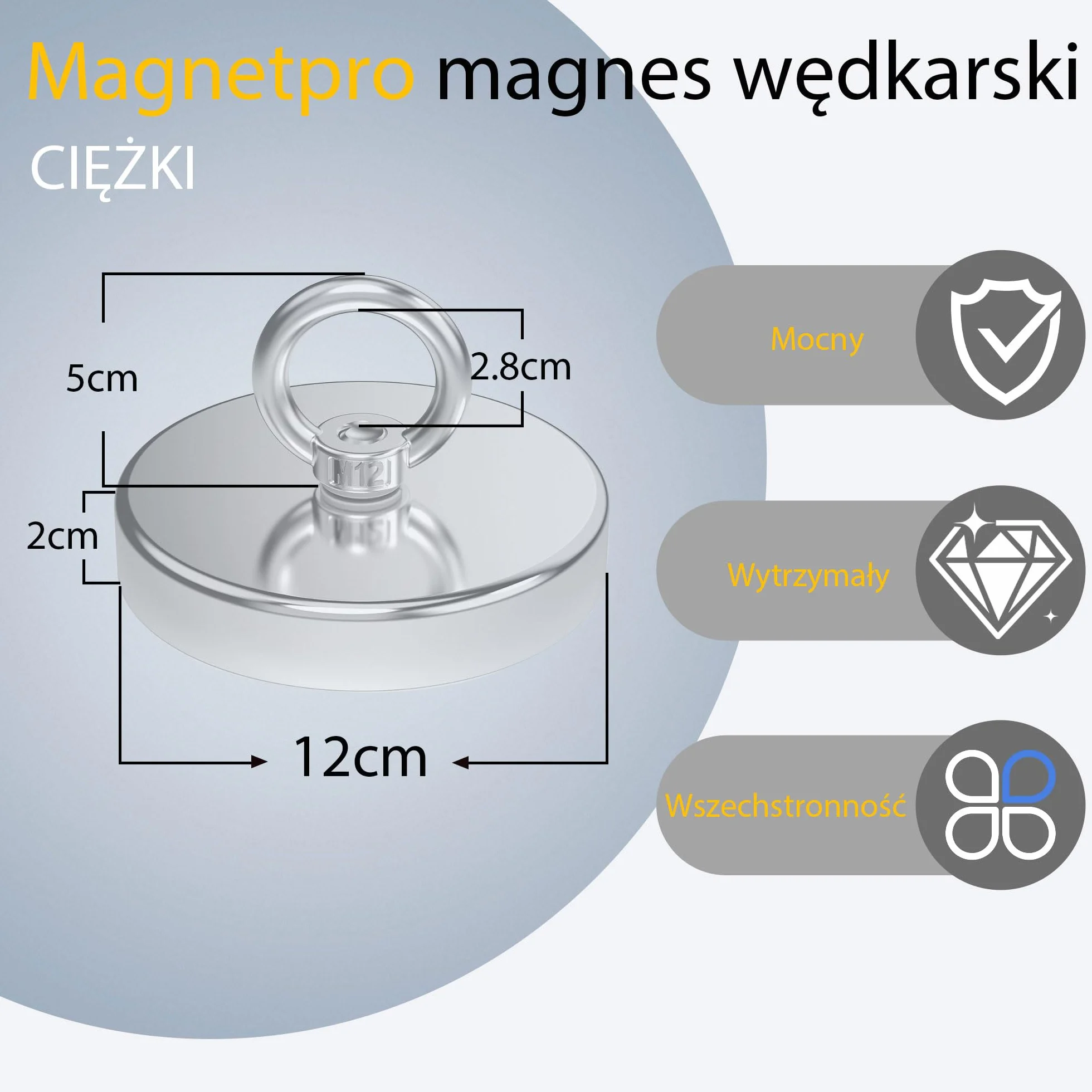 Magnetpro Mocny neodymowy magnes wędkarski 770 kg średnica 12 cm