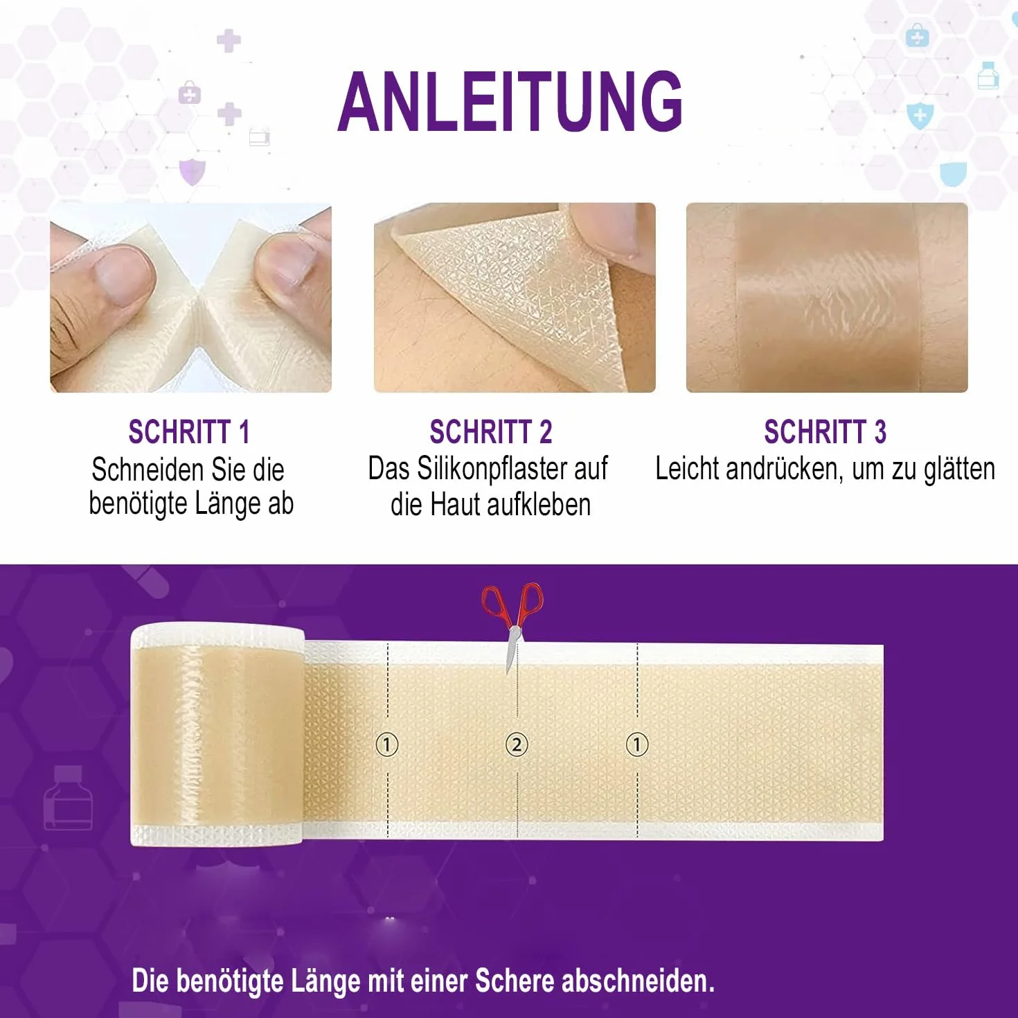 Zaawansowane arkusze z żelem silikonowym – miękkie i elastyczne paski silikonowe wielokrotnego użytku, delikatne dla skóry (rolka 4 cm x 3 m)
