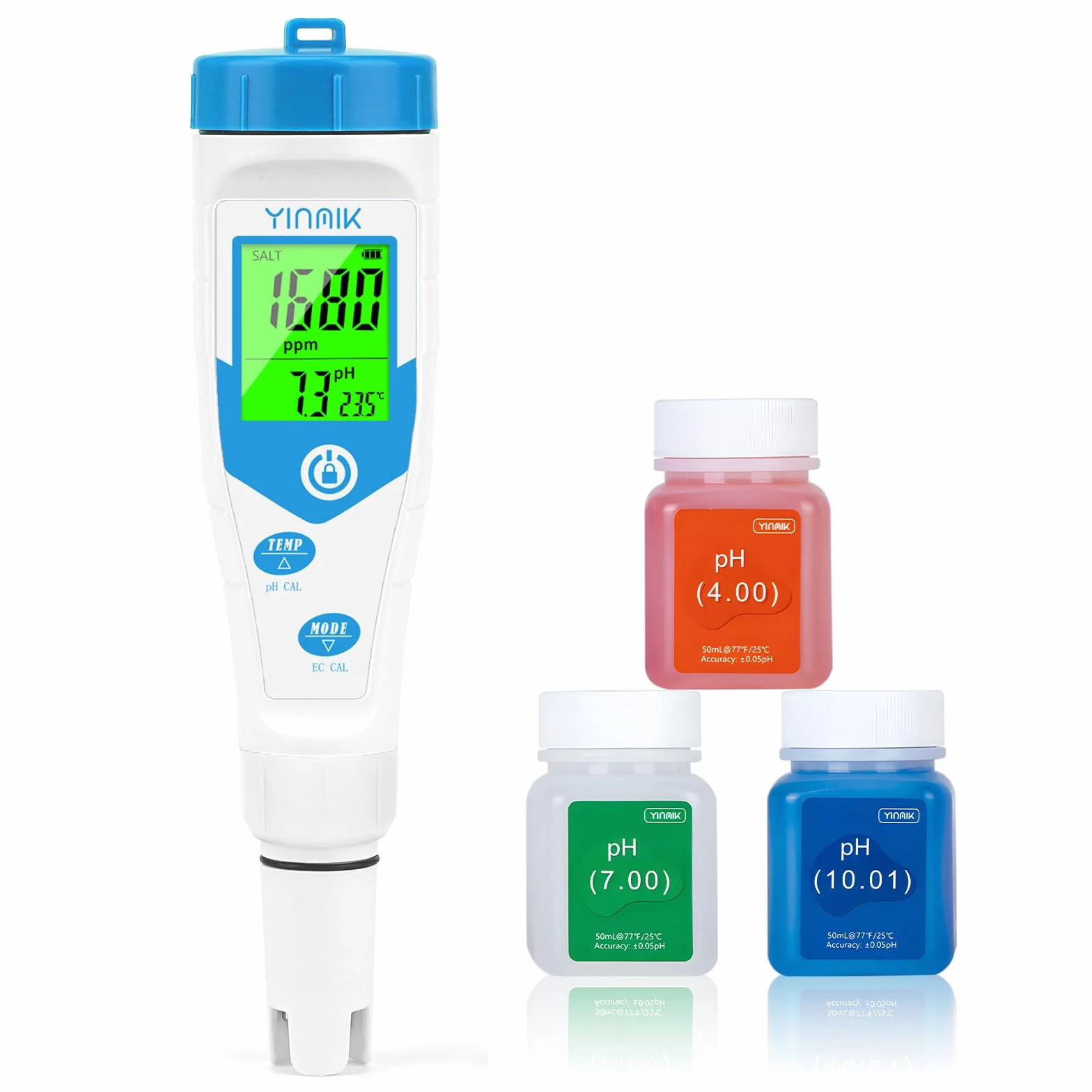 YINMIK Tester pH soli basenowej i soli, soli 5 w 1, wyświetlacz pH, sól EC TDS do akwarium, spa, hydroponiki
