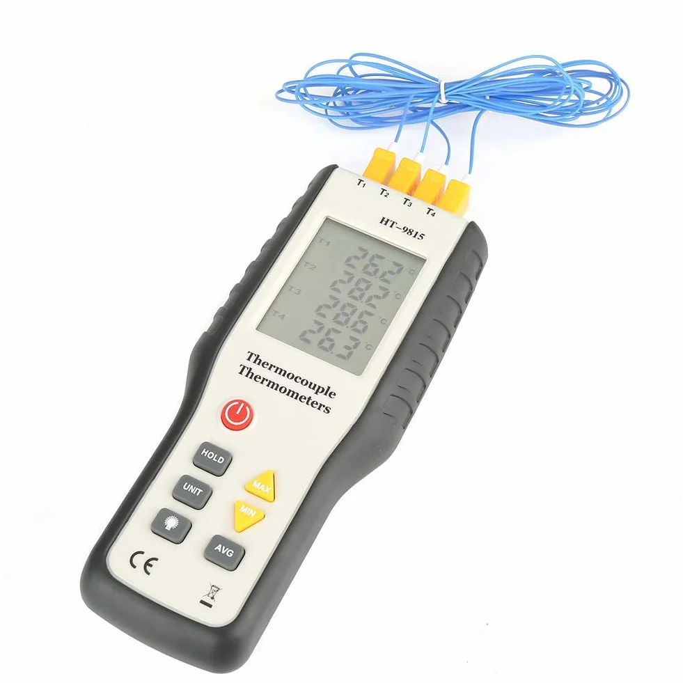 Akozon HT-9815 Cyfrowy termoparowy termometr 4 c Kanałowy czujnik typu K - 200 ° C ~ 1372 ° C