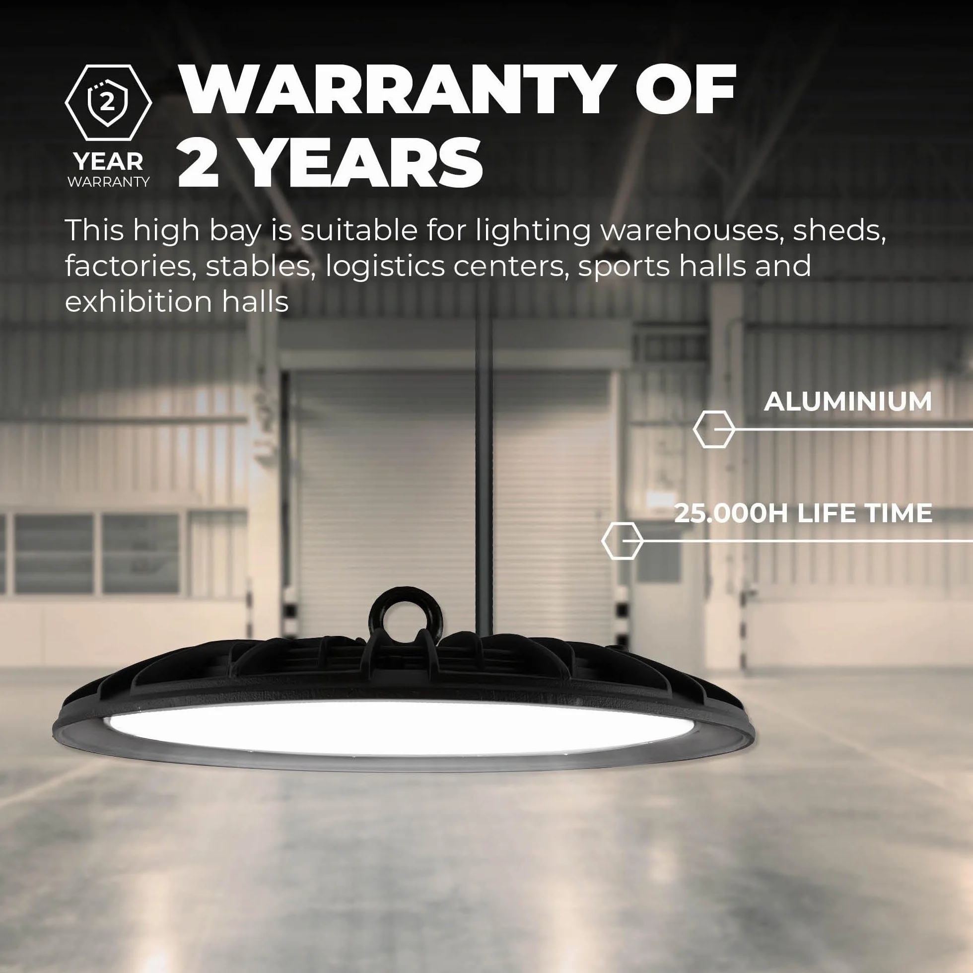 Ledvion Energooszczędny czujnik LED High Bay, 150 W, 110 lm/W, 22 000 lumenów, 3000 K, IP65, możliwość ściemniania, profesjonalna lampa UFO