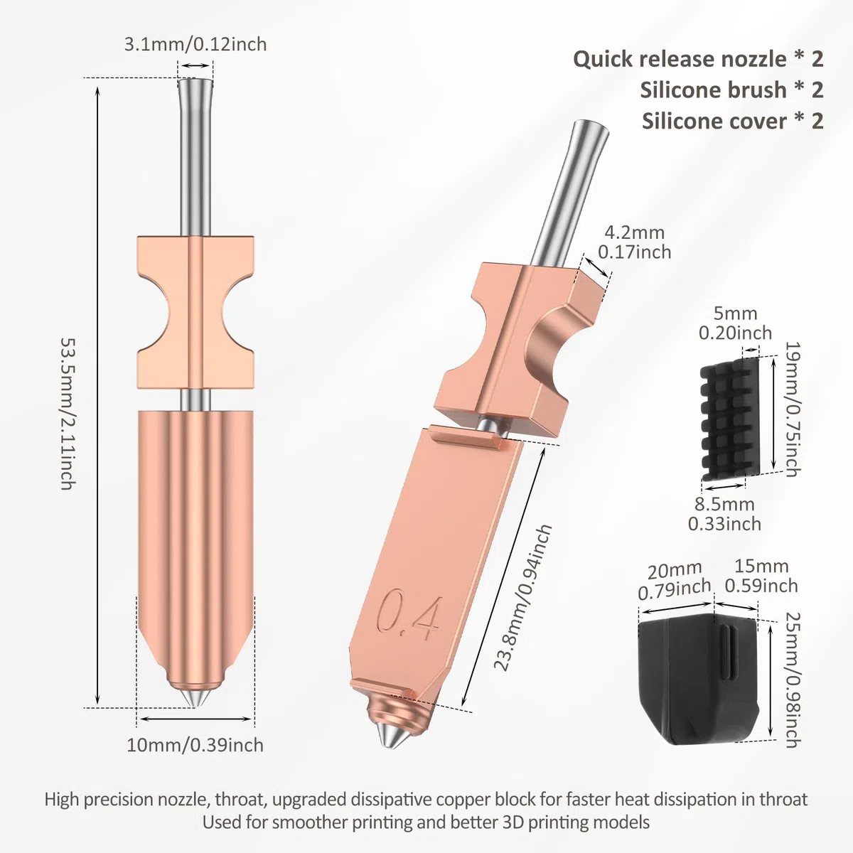2 sztuki Hotend zestaw 0,4 mm z silikonową osłoną i szczotkami, szybko zdejmowana wytłaczarka dyszowa, zestaw do drukarki 3D Flashforge Ad5x