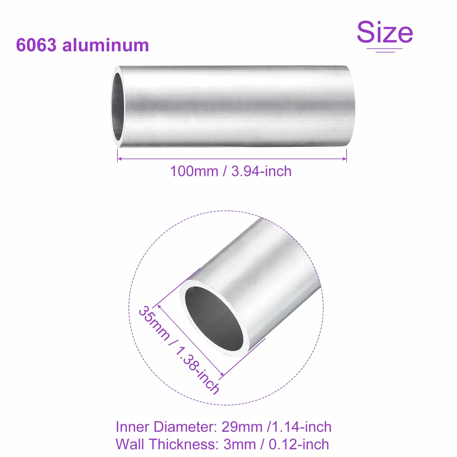 DMiotech (35 mm średnica zewnętrzna x 29 mm ID) 6063 aluminiowa okrągła rura o długości 100 mm przemysłowe metalowe rury do budowy ram maszyn projekty DIY