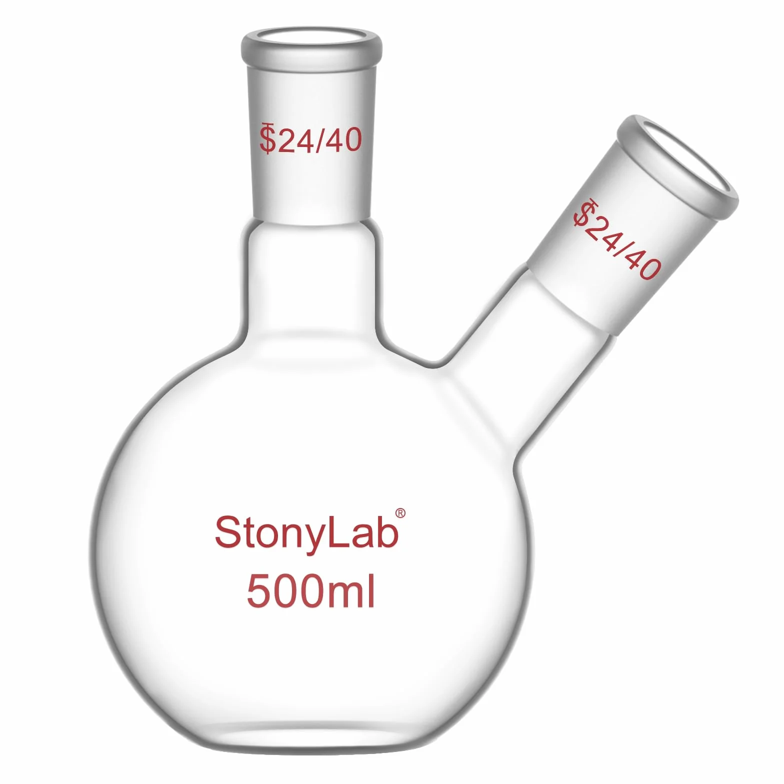 stonylab Kolba z płaskim dnem FBF, ciężka ściana 2 szyjki kolba laboratoryjna ze szkła borokrzemowego płaskie dno gotująca kolba ze standardowym złączem 24/40, 500 ml