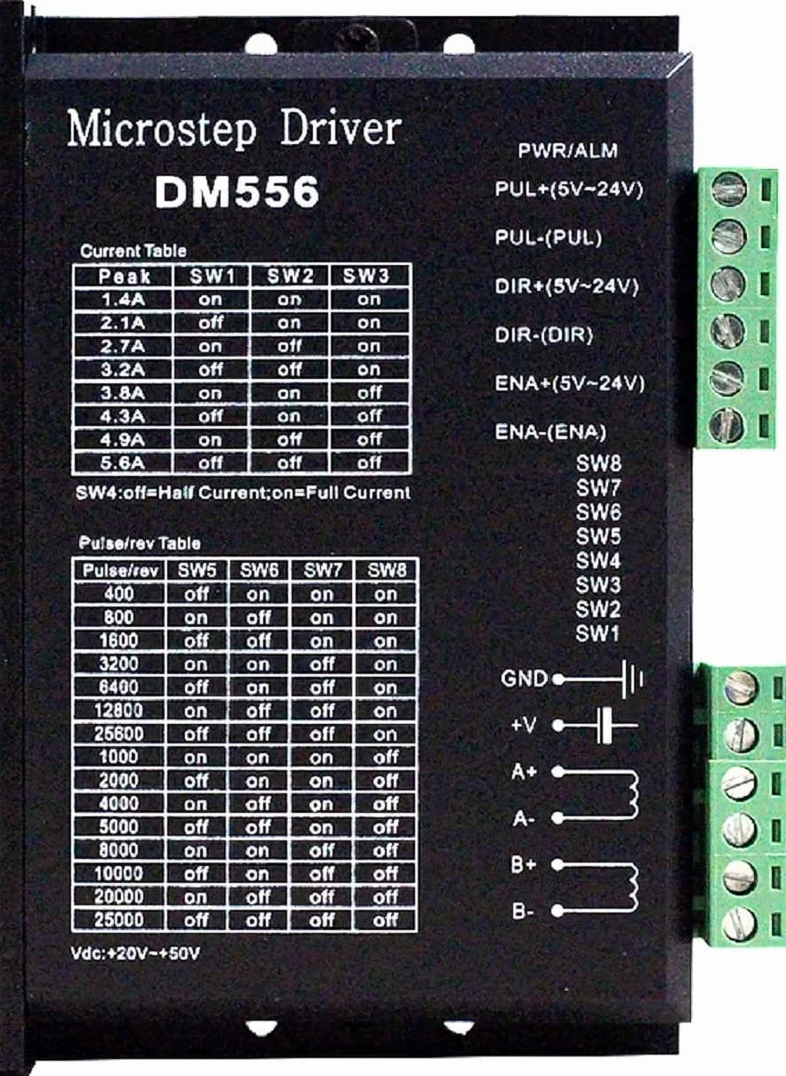 CNC Cyfrowy sterownik silnika krokowego DM556 2-fazowy sterownik silnika krokowego 20-50V DC Max 5.6A 128 Dział dla silnika krokowego Nema 23, 24 i Nema 34
