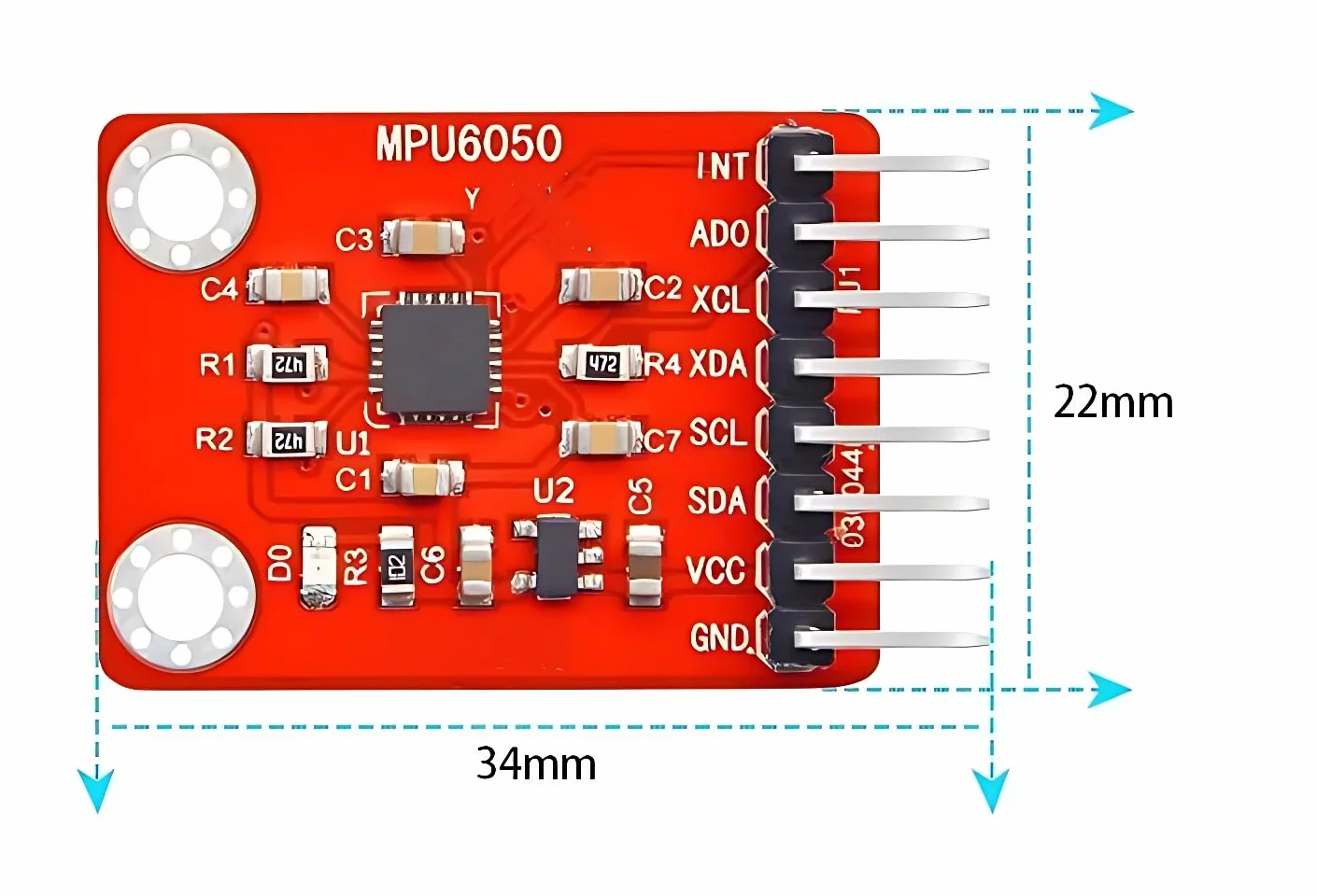 Fafeicy Akcelerometr żyroskopowy, Akcelerometr MPU6050 6 Osi Moduł Czujnika żyroskopowego 16-bitowy Przetwornik AD Wyjście Danych, dla Inżynierów, Techników
