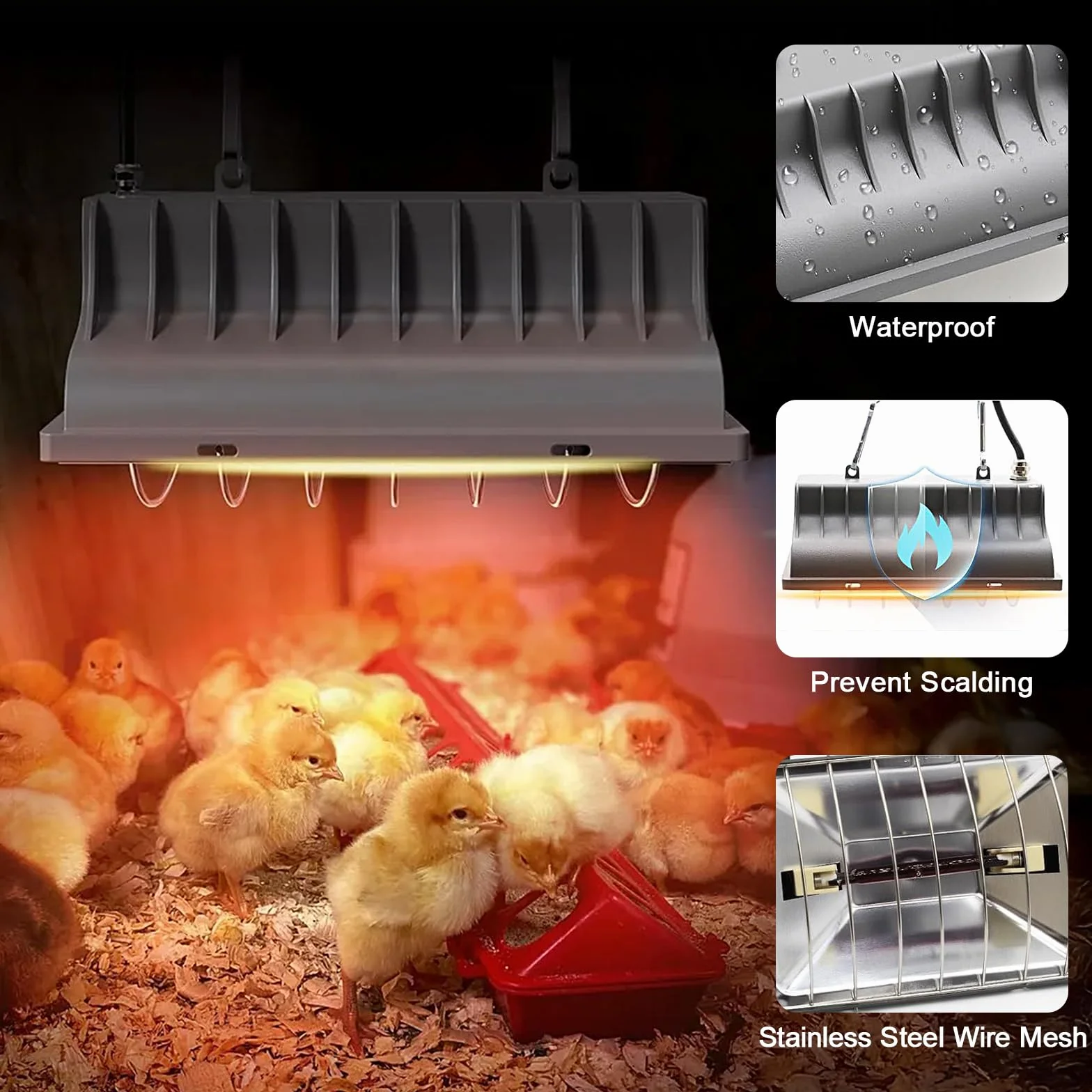 Lampa grzewcza na podczerwień 250 W wodoszczelna z termostatem i regulowanym łańcuchem