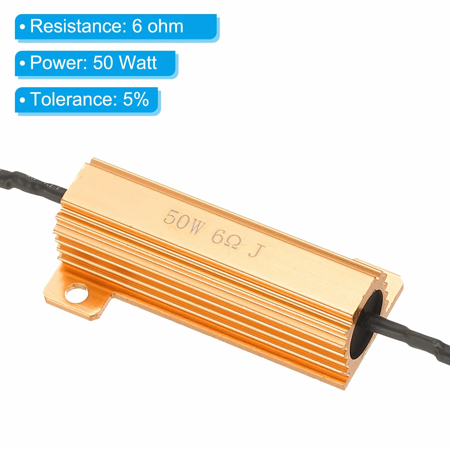PATIKIL 50 W 6 omów aluminiowy rezystor powłokowy, 2 szt. aluminiowy rezystor obudowy z klipsami obudowa rezystory drutowe rezystor mocy, złoty