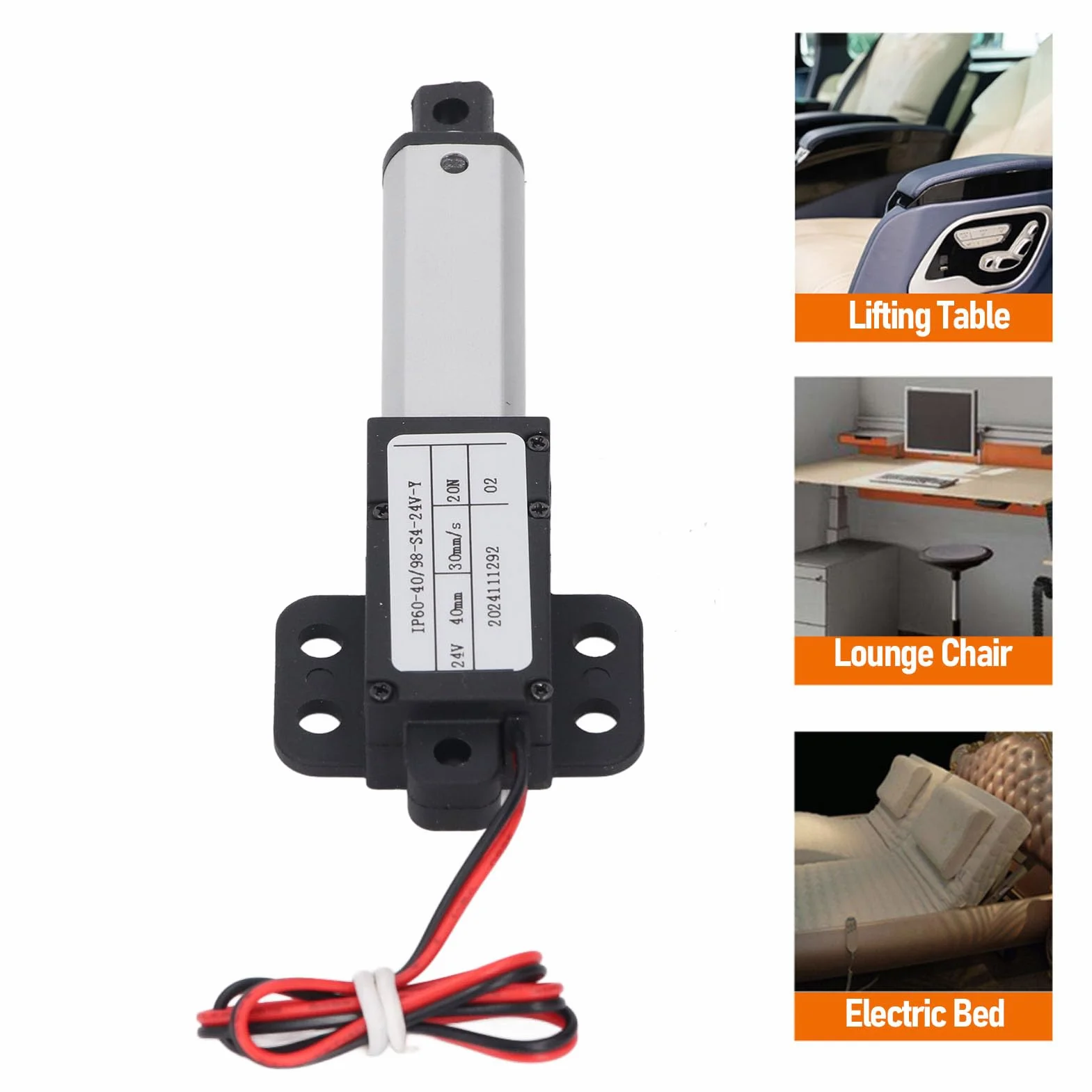 Mini Elektryczny Siłownik Liniowy, 24 V DC, Skok 50 Mm, Ciąg 20 N, prędkość 30 Mm/s Siłownik Ruchu Liniowego, Mini Siłownik Liniowy ze Skrzydełkiem do łopatek Wentylatora, Szafki