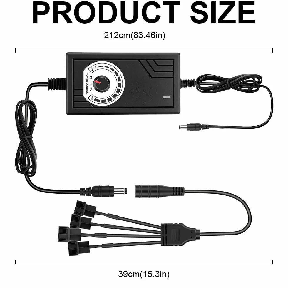 Regulator prędkości obrotowej wentylatora, 4-pinowe sterowanie wentylatorem PWM + zasilacz 12 V, DC 3-12 V, regulowany zasilacz sieciowy, 100-240 V AC, regulowany adapter sieciowy z kablem