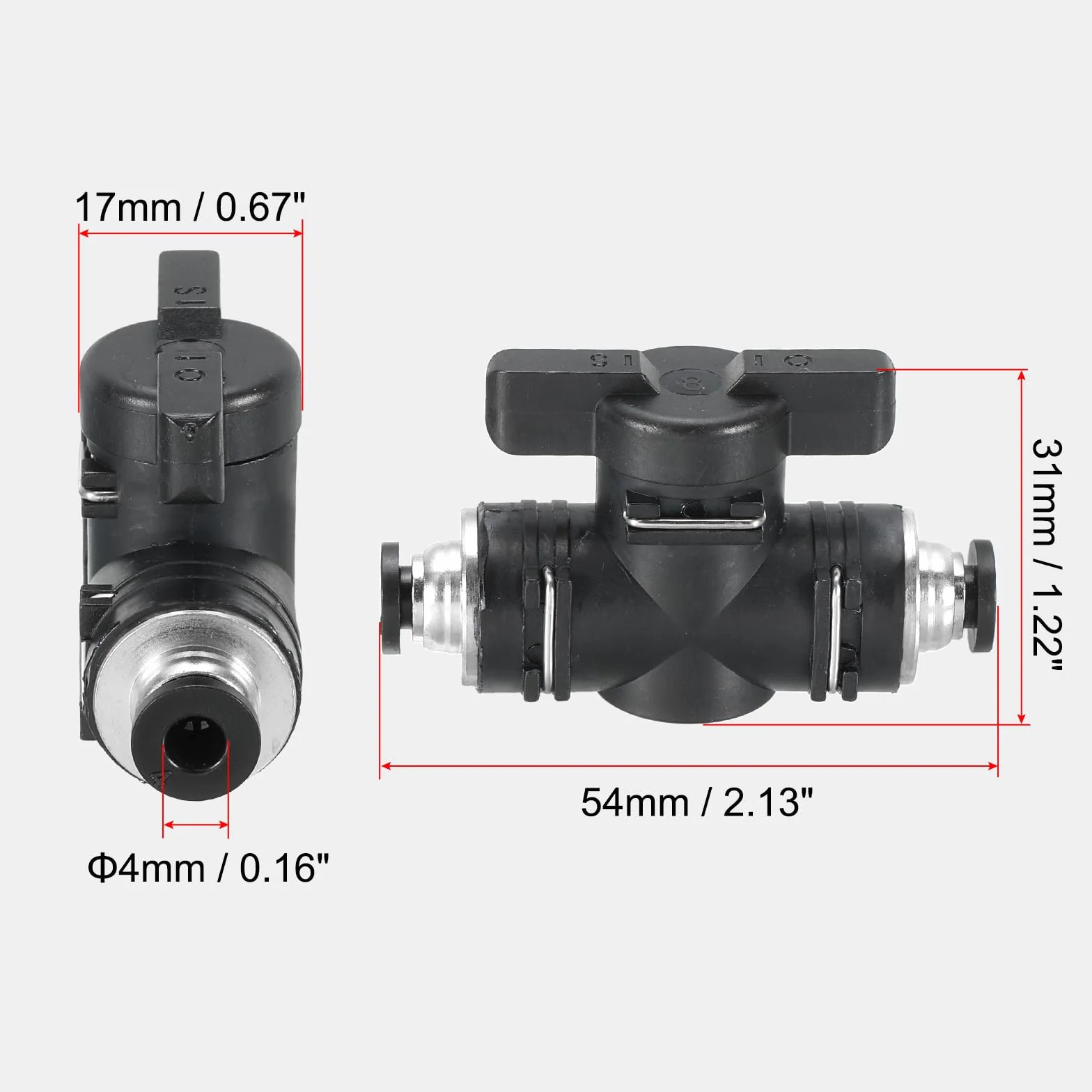 PATIKIL Pneumatyczny zawór kulowy 4 mm, OD BUC Push to Connect, złączki rurowe, zawór kulowy, prosty zawór sterujący przepływem powietrza, do hydraulicznego powietrza, czarno-srebrny