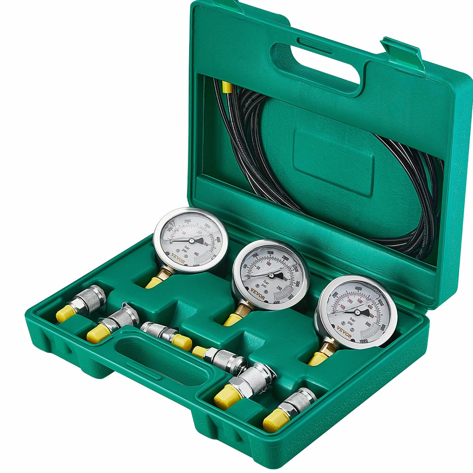VEVOR Zestaw do testowania ciśnienia hydraulicznego 250/400/600 bar 3 manometry 6 stawów przenośna obudowa