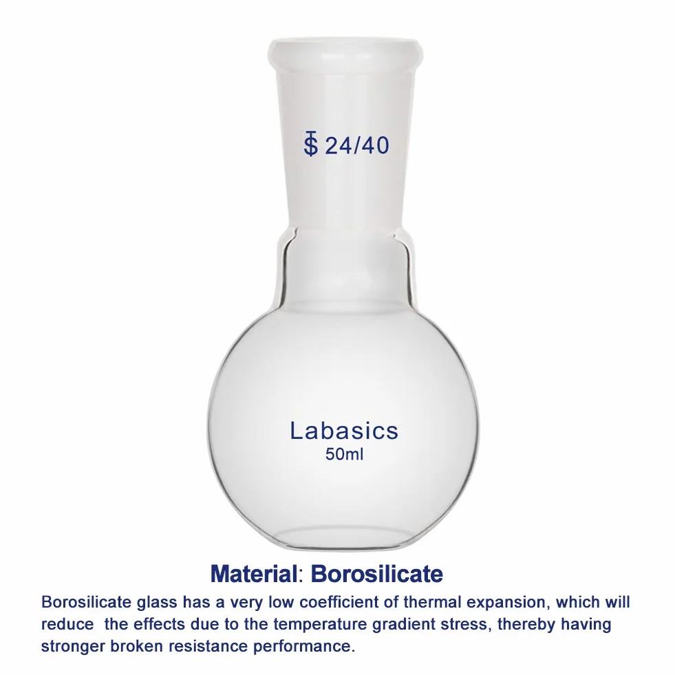 Labasics szklana butelka 50 ml pojedyncza szyjka płaska stożek zewnętrzny 24/40
