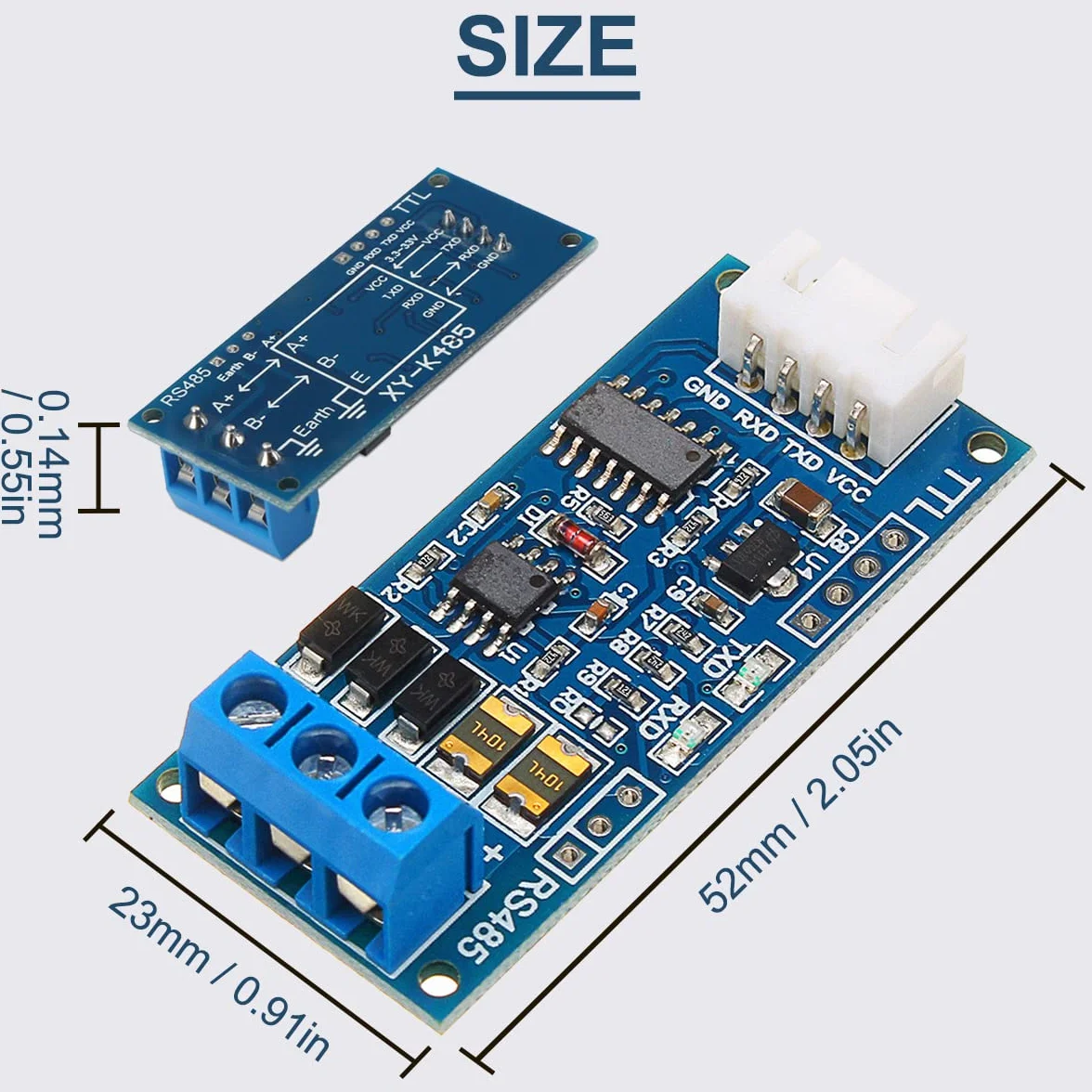 2 szt. TTL do RS485 Moduł adaptera sprzętowego automatycznego przepływu karty sterującej RS485 do 3,3 V 5 V Sygnały portu szeregowego z RXD TXD ze wskaźnikami świetlnymi, z kablem 24AWG