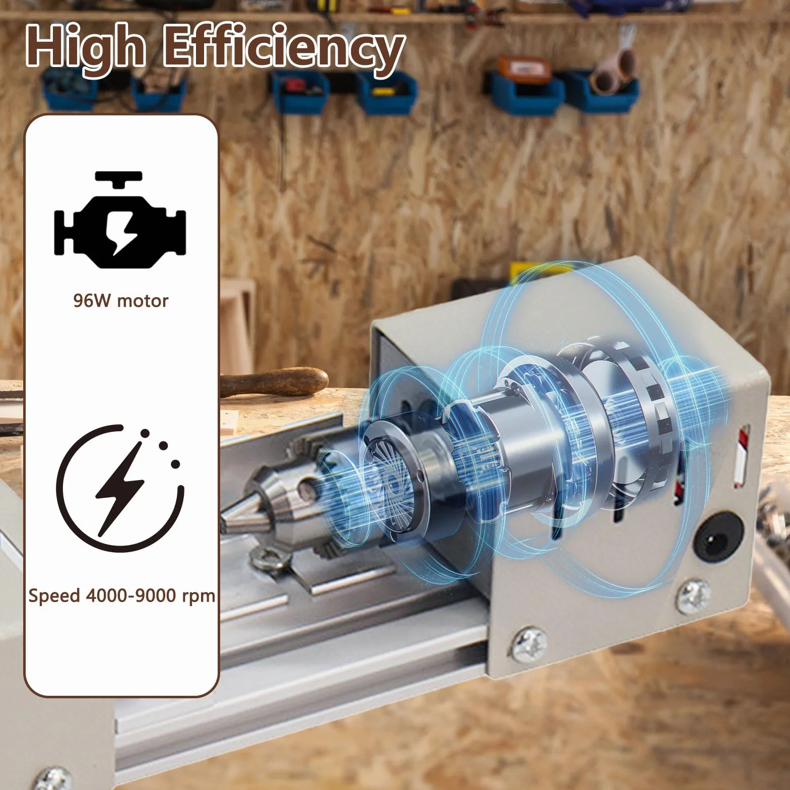 Mini tokarka do metalu 96 W 4000-9000 obr/min 7 prędkości zakres zacisku 0,6-6 mm stołowa