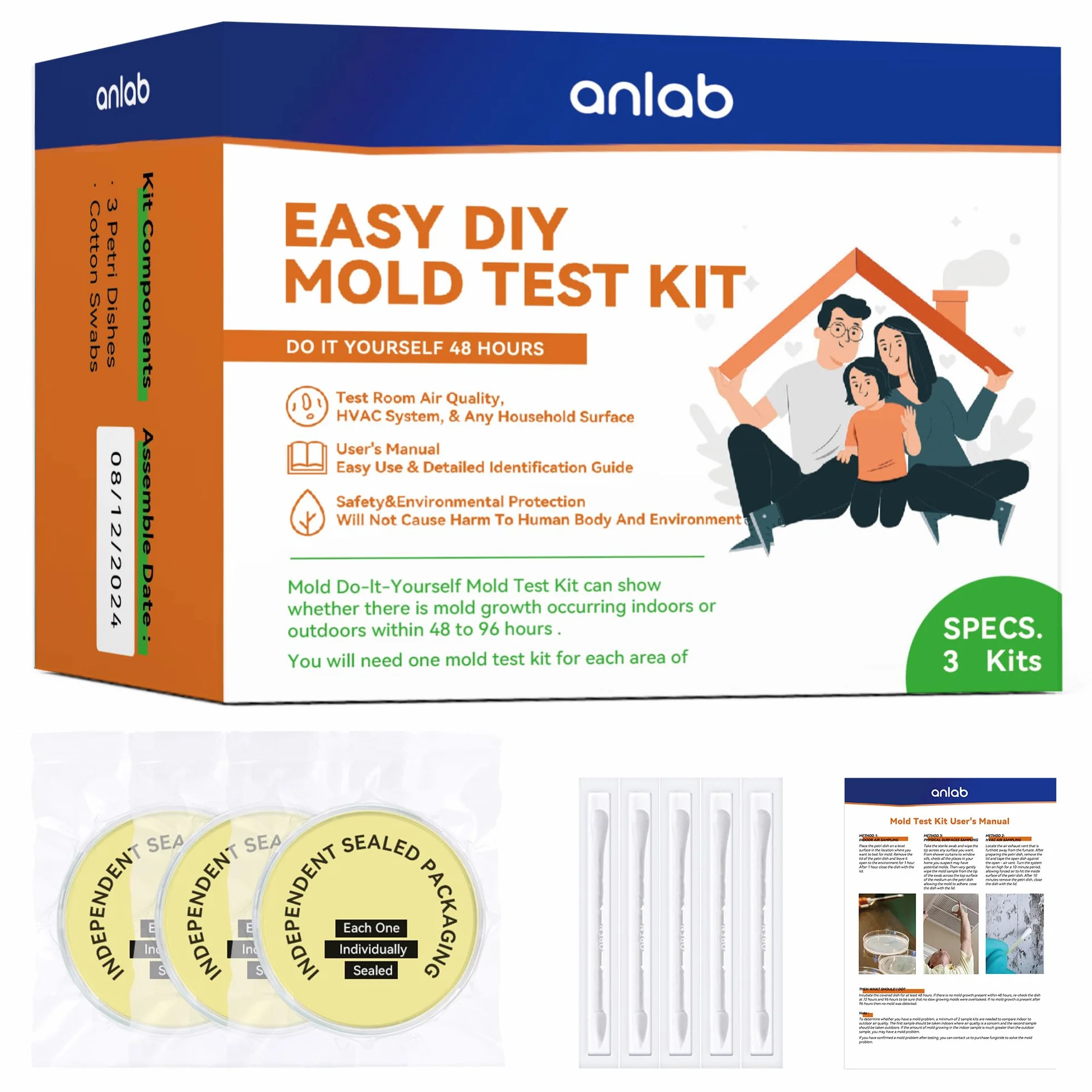 Mold Test Kit for Home - Do It Yourself Home Mold Detector | Test HVAC System | Home Surfaces | Indoor Air Quality Testing Kit - Identification Guide Included - Sealed Separately (Items of 9)