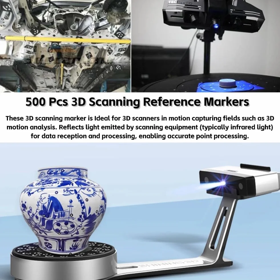 500 szt. Markerów do Skanowania 3D, średnica Wewnętrzna 6,0 Mm i średnica Zewnętrzna 10 Mm do Skanera 3D, Dokładne Skanowanie, z jasną folią odblaskową do Docelowego