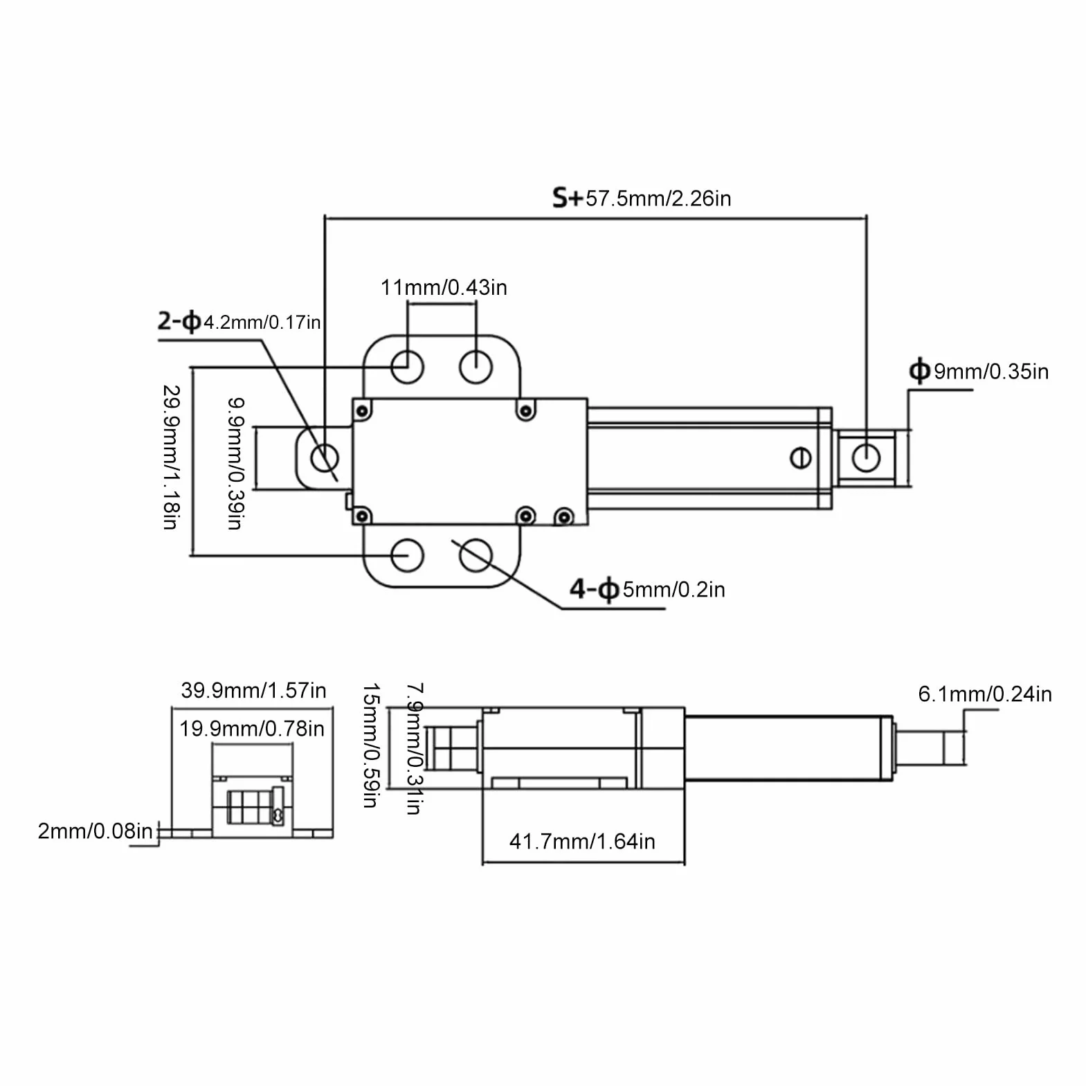 Elektryczny Mikro Siłownik Liniowy 12V DC 150N Skok 0,59 z Uchwytem Montażowym