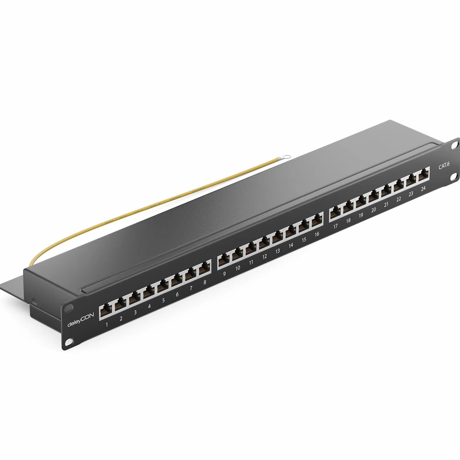 deleyCON CAT 6 Patch Panel Krosownica 24 Porty RJ45 Ekranowany Czarny 19 cal Rack Montaż