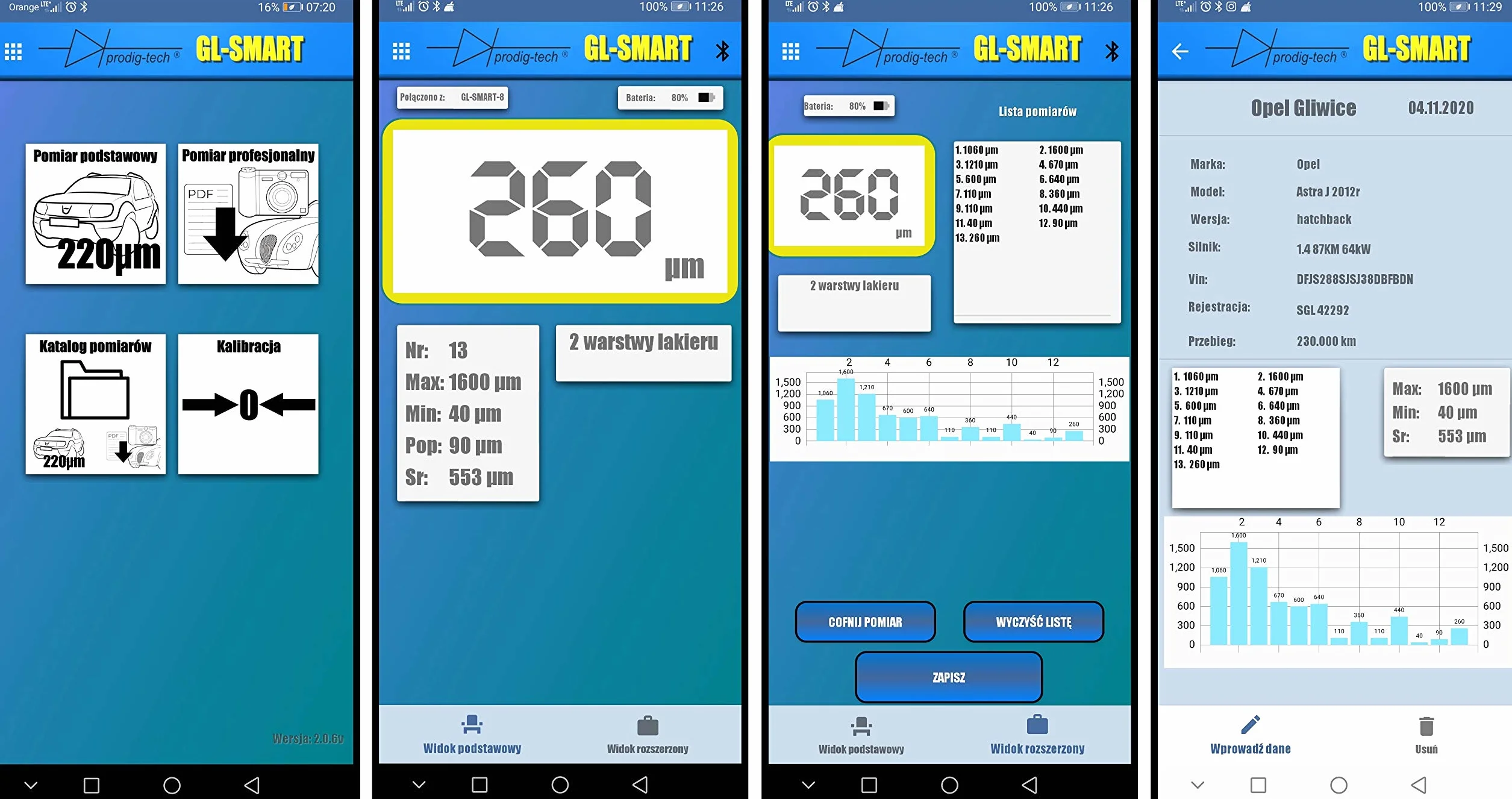 Miernik grubości lakieru GL-SMART-S Aplikacja mobilna Android iOS Sonda przewodowa dociskowa Stal ocynkowana aluminium