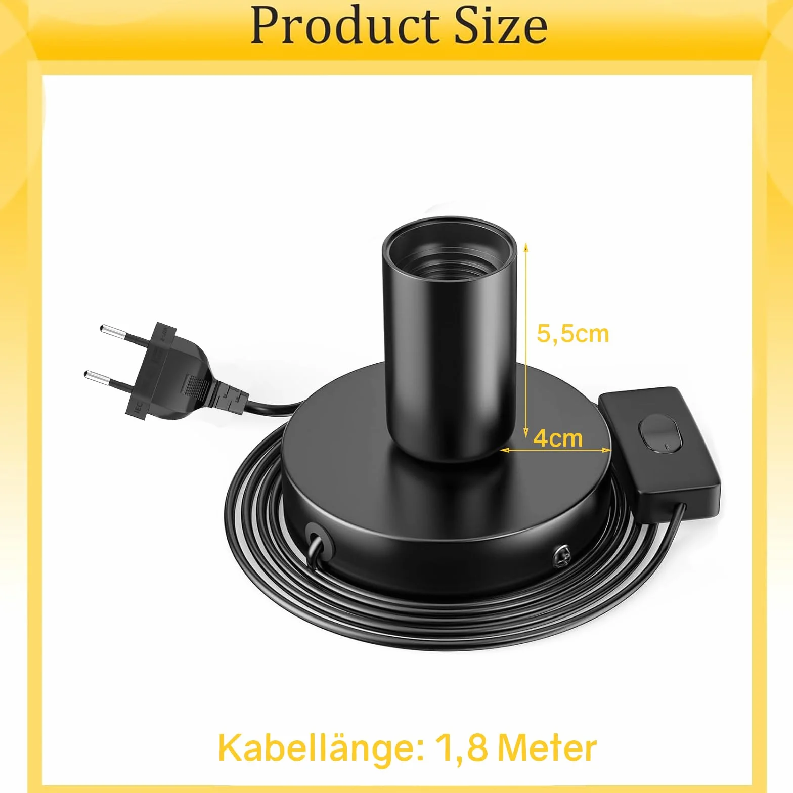 Powice Oprawa lampy E27 z przełącznikiem, oprawa E27, biała, z kablem sieciowym 3,5 m, pierścień śrubowy, przełącznik do projektów DIY, zawieszenie lampy wiszącej