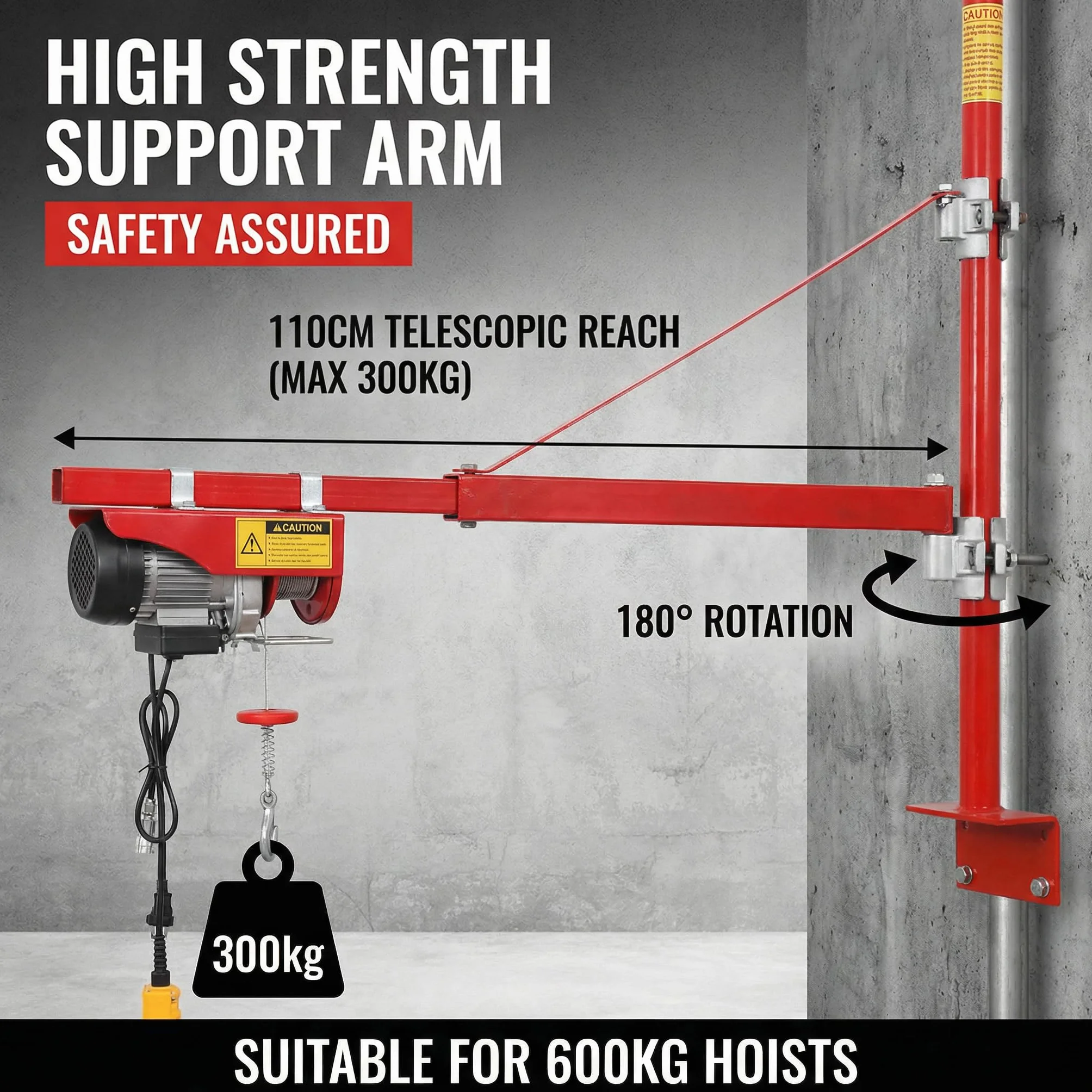 Ramię wychylne + uchwyt ścienny do 600 kg szubienica przy długości 75 cm lub 300 kg przy długości 110 cm pakiet do mocowania na ścianie, ramię podnośnika do warsztatów, centrów handlowych, garaży i