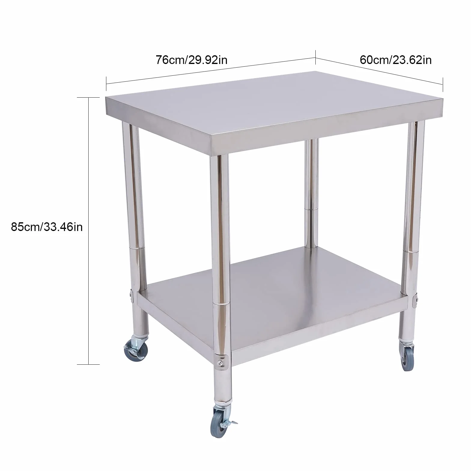 Stół ze stali nierdzewnej do przygotowania i pracy, 76 x 60 x 85 cm, stół kuchenny ze stali nierdzewnej, stół roboczy do cateringu, 300 kg, do obciążenia, stół do przygotowywania żywności, komercyjny