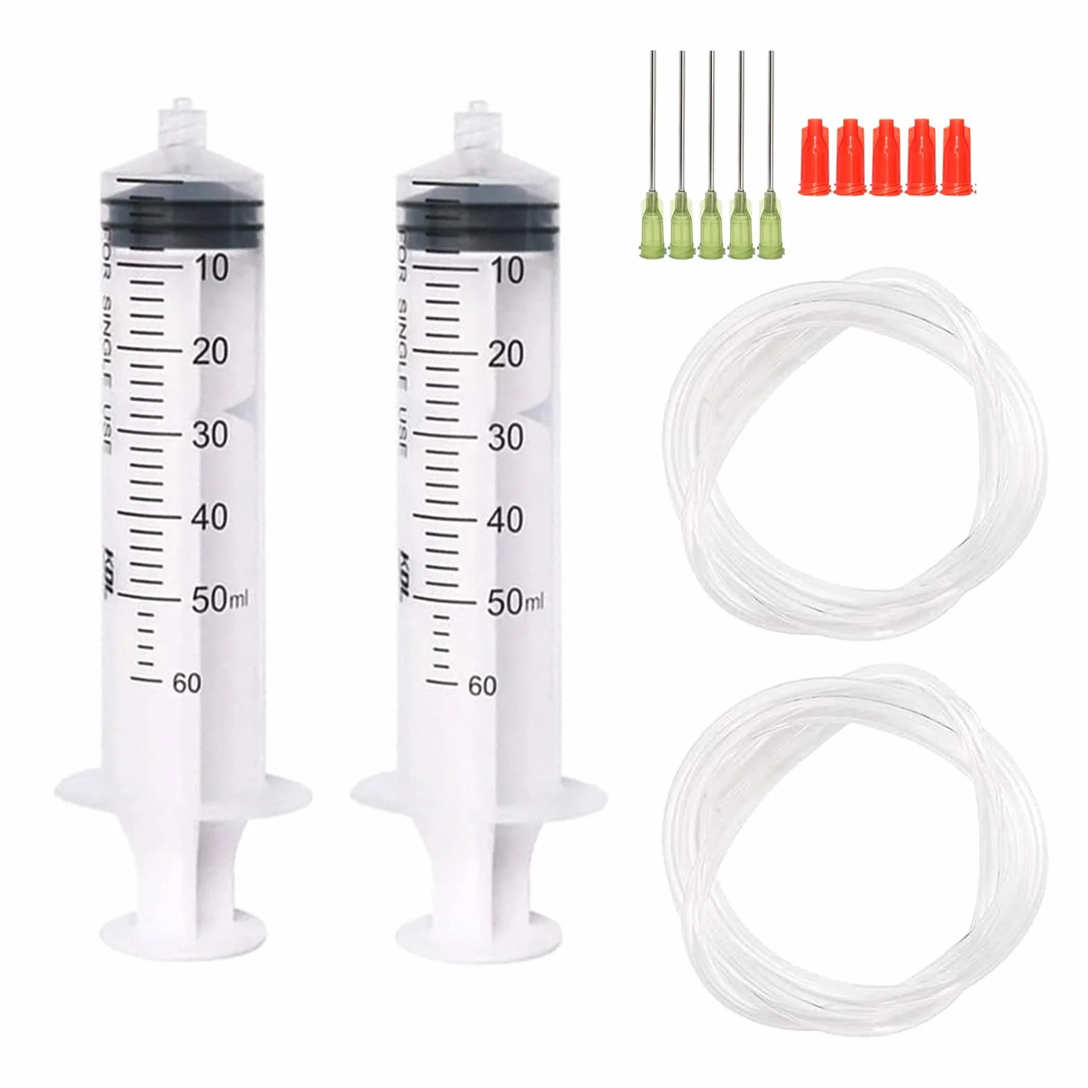 50 ml Syringes with 14ga Blunt Tip Needles, Syringe Caps, Transparent Tube for Refilling Liquids, Oil or Glue Applicator