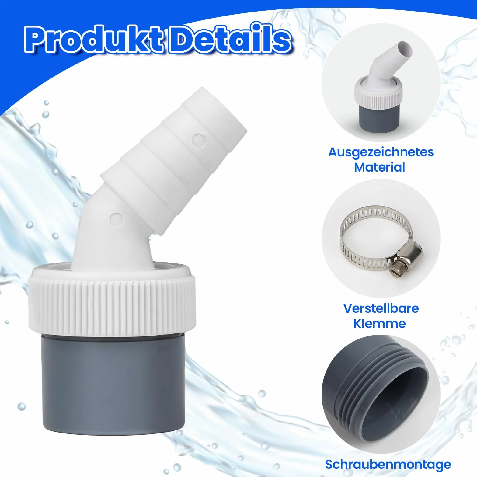 Adapter odpływowy do pralki 18-24 mm – przyłącze do pralki, adapter odpływu zmywarki, końcówka węża odpływowego z obejmami do zmywarki do naczyń, suszarek, pralek