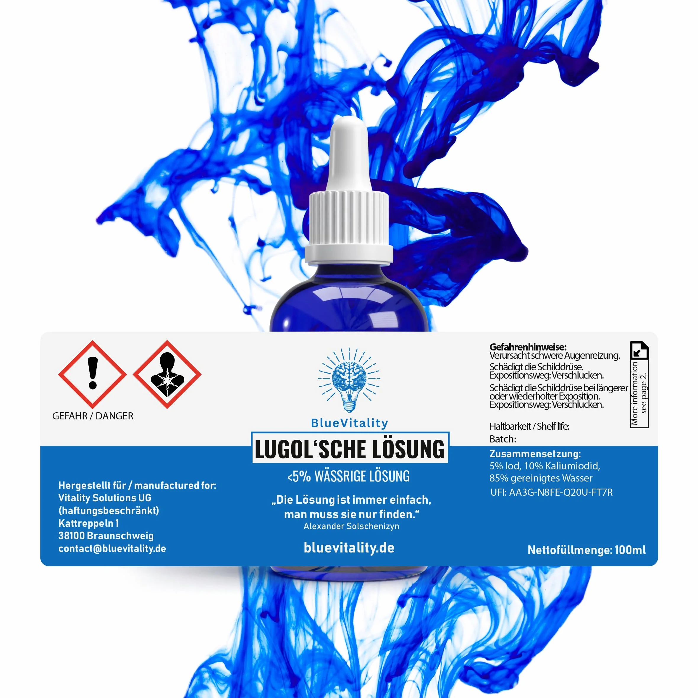 100 ml płynu Lugola 5% | Testowany i certyfikowany przez niezależne laboratorium | W zestawie pipeta | Jakość wyprodukowana w Niemczech