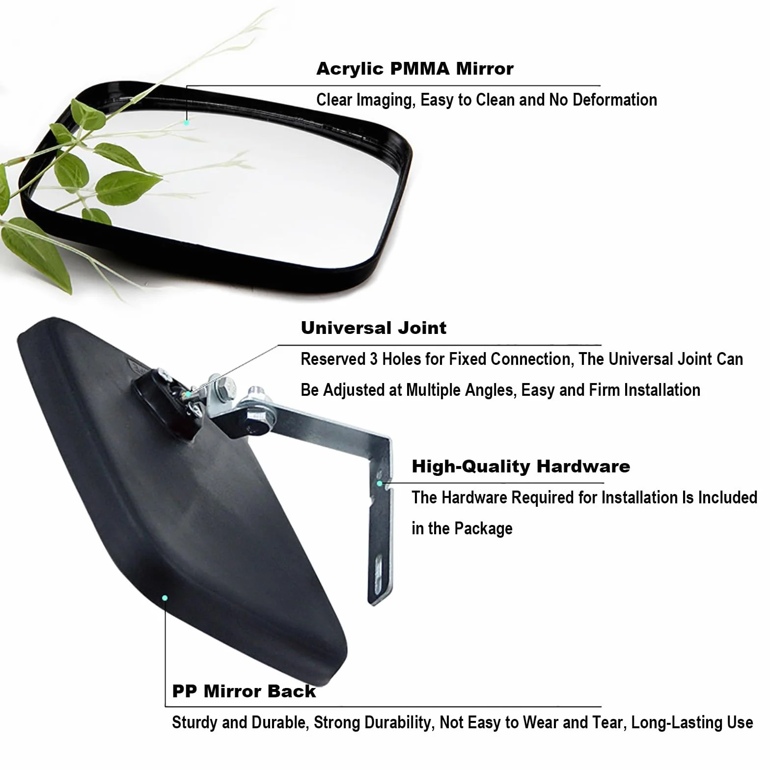 Acrylic Safety Convex Mirror, Traffic Curved Mirror, Adjustable Bracket for Garage, Warehouse & Indoor or Outdoor Surveillance, Wide Angle Clear View, Rectangle(16x19cm/6x7in)