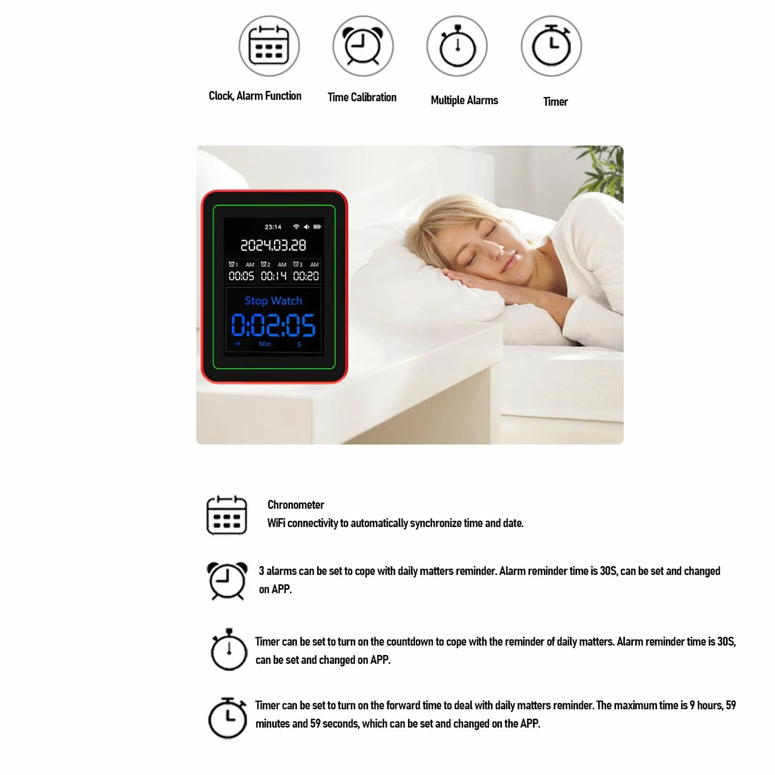 Monitor Jakości Powietrza Wi-Fi 15W, Przenośny Detektor CO2 TVOC HCHO PM2.5, Wilgotność Temperatura, Wyświetlacz LCD 2,8 cala (czarny + czerwony)