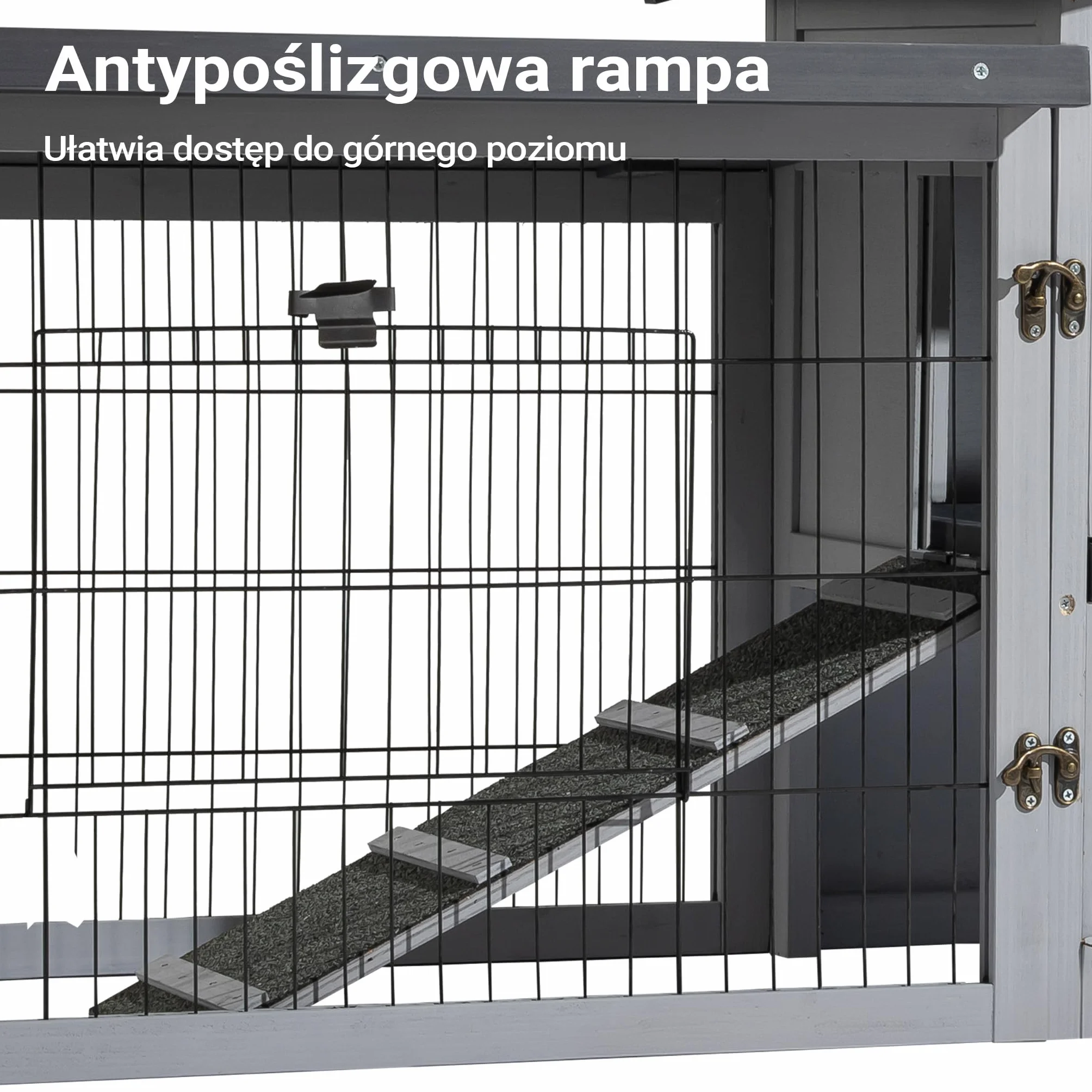 Kurnik Wiltec 1535 x 525 x 685 mm jasnoszary z wolnym wybiegiem i grzędą drewniany ocynkowany