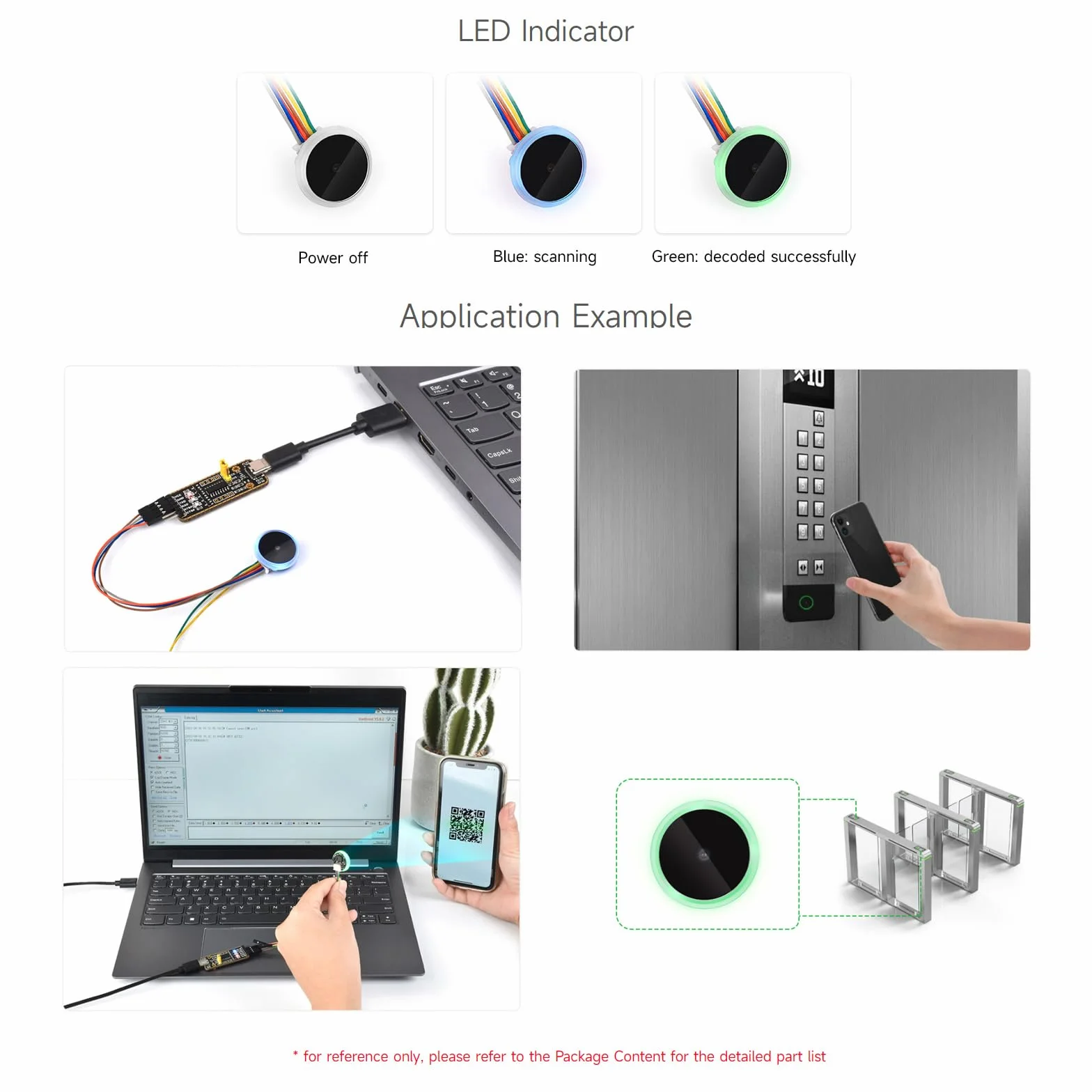 Waveshare Circular 2D Codes Scanner Module, Barcode/QR code Reader, with LED Indicator, Small Size, Easy to Integrate, Suitable for Elevator & Other Code Scanning Applications