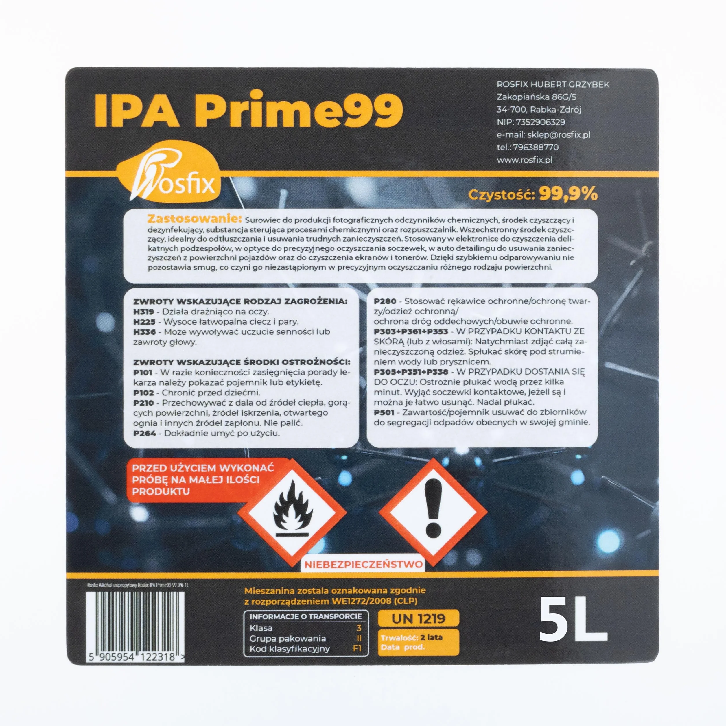 IPA Prime99 izopropanol 99,9% 5 l alkohol czyszczący do elektroniki optyki laboratorium