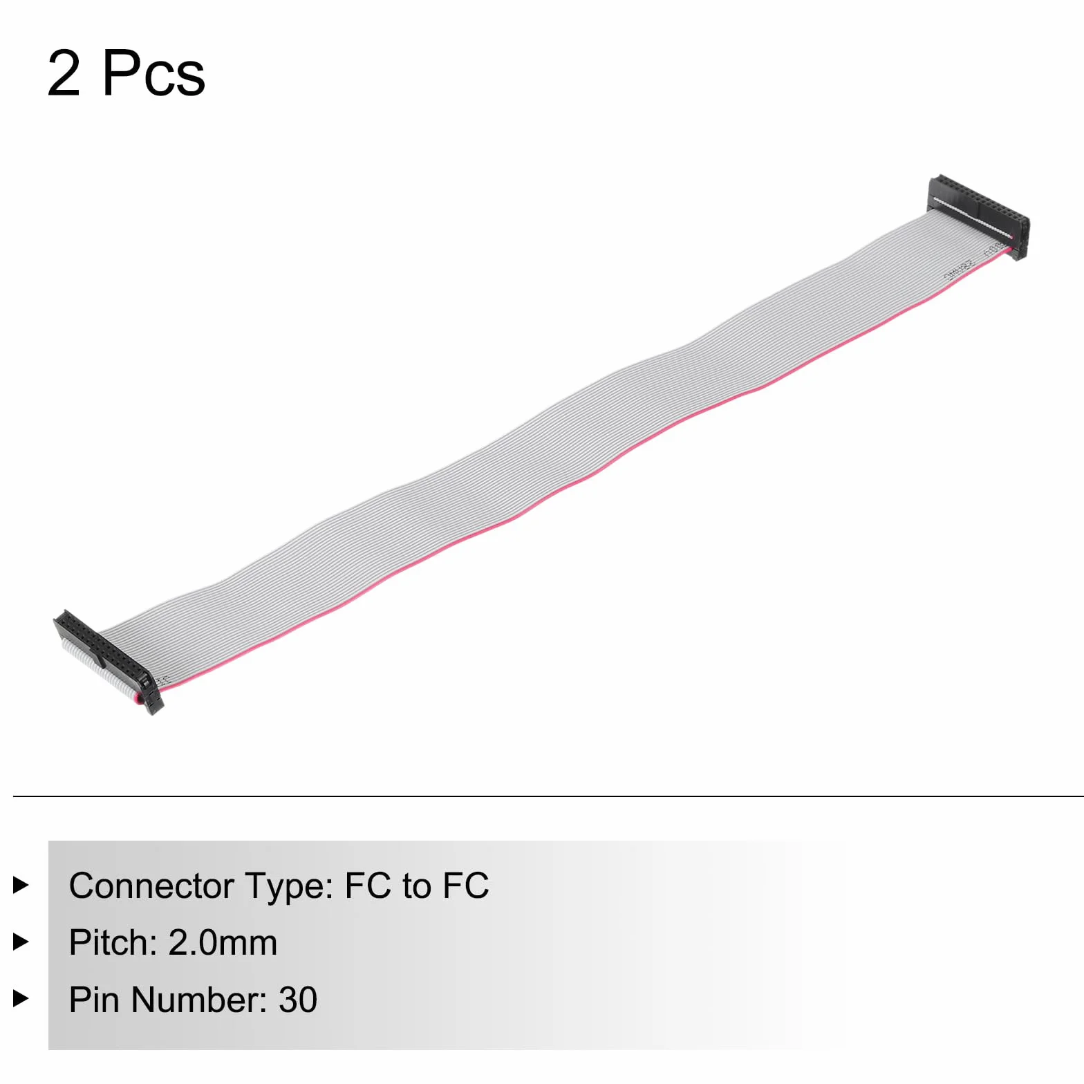 QUARKZMAN IDC 30-biegunowy płaski kabel taśmowy, 2,0 mm Pitch FC do wtyczki FC, długość 30 cm, szary przewód zworkowy do komputera LED wyświetlacza DVD, 2 sztuki