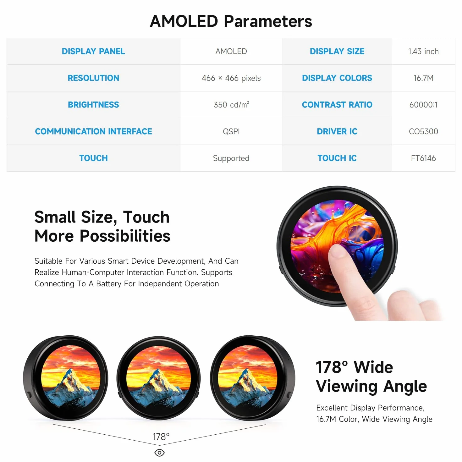 Waveshare ESP32-C6 1.43inch AMOLED Round Touch Display Development Board 160MHz RISC-V 466x466