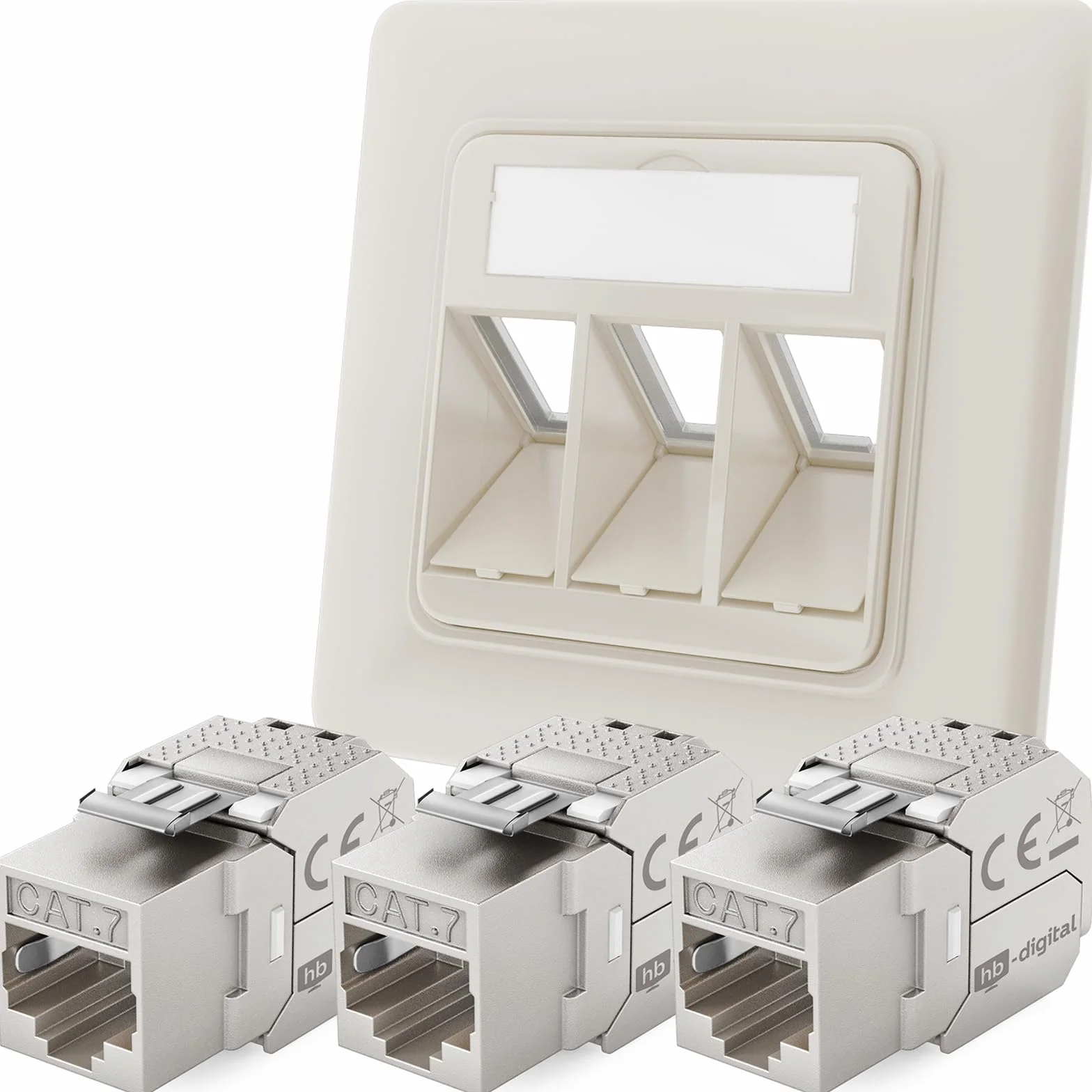 3-portowe gniazdo sieciowe CAT 7 podtynkowe RAL9010 + 3x Keystone RJ45 LAN Ethernet STP 10 Gbit/s czysta biel