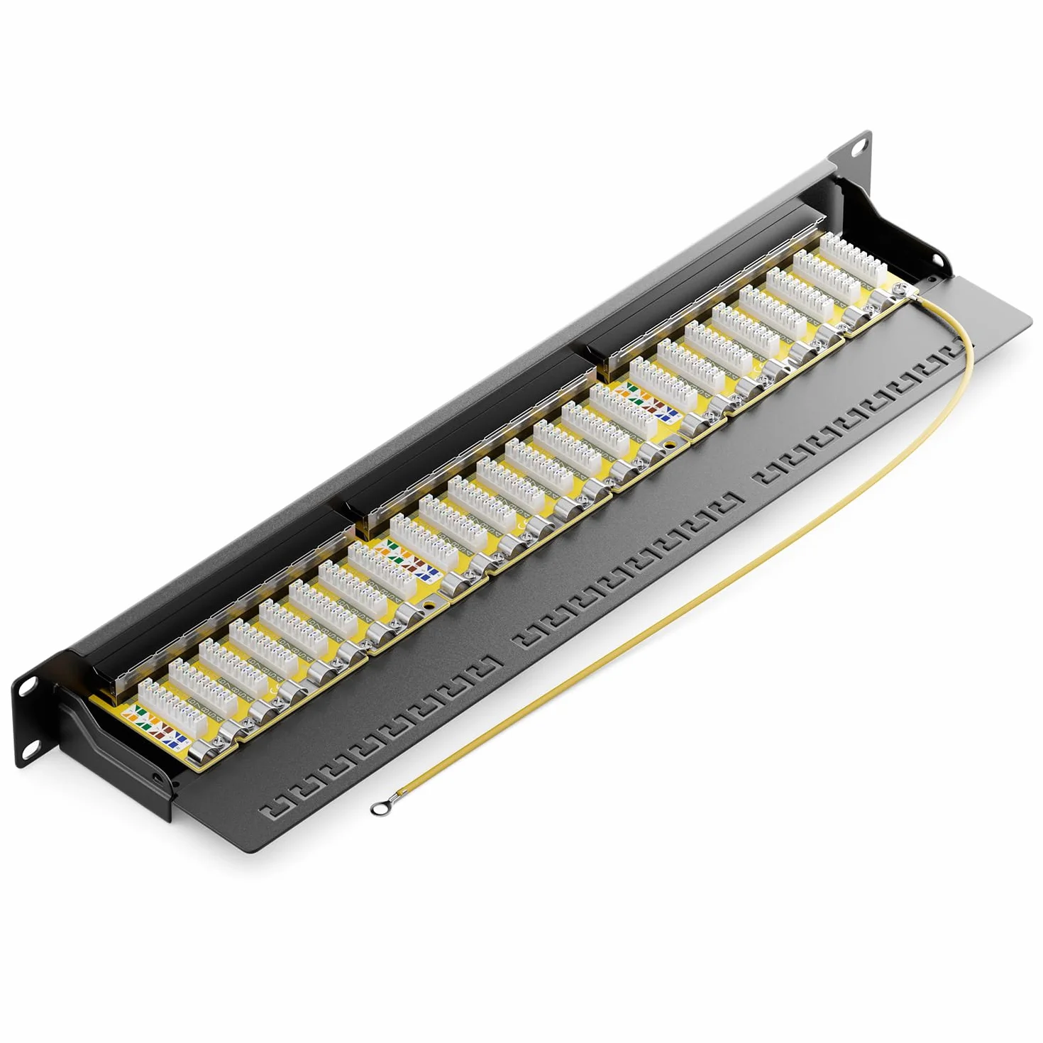 deleyCON CAT 6 Patch Panel Krosownica 24 Porty RJ45 Ekranowany Czarny 19 cal Rack Montaż
