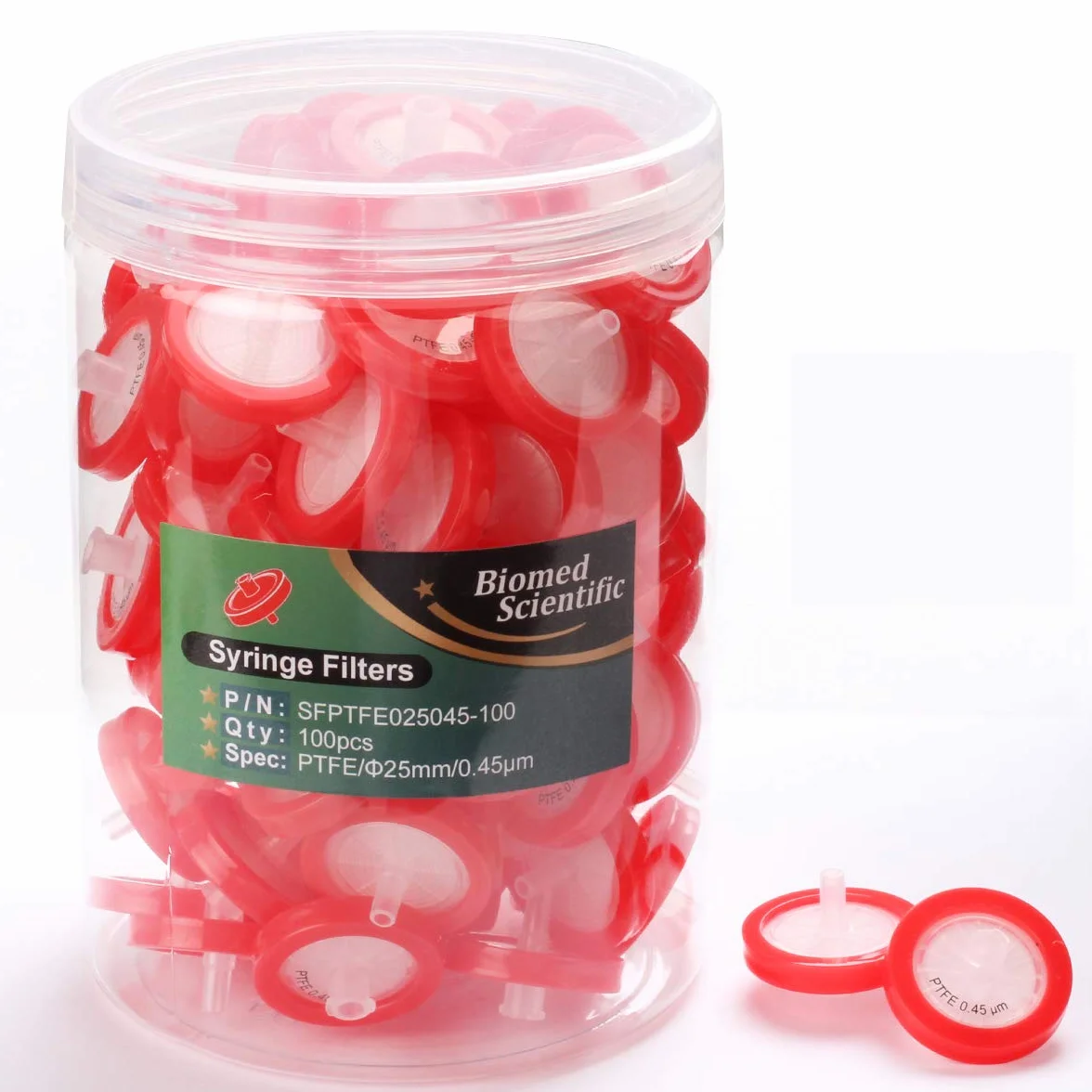 Filtr do strzykawki PTFE 25 mm 0,45 um pory niesterylne 100 sztuk
