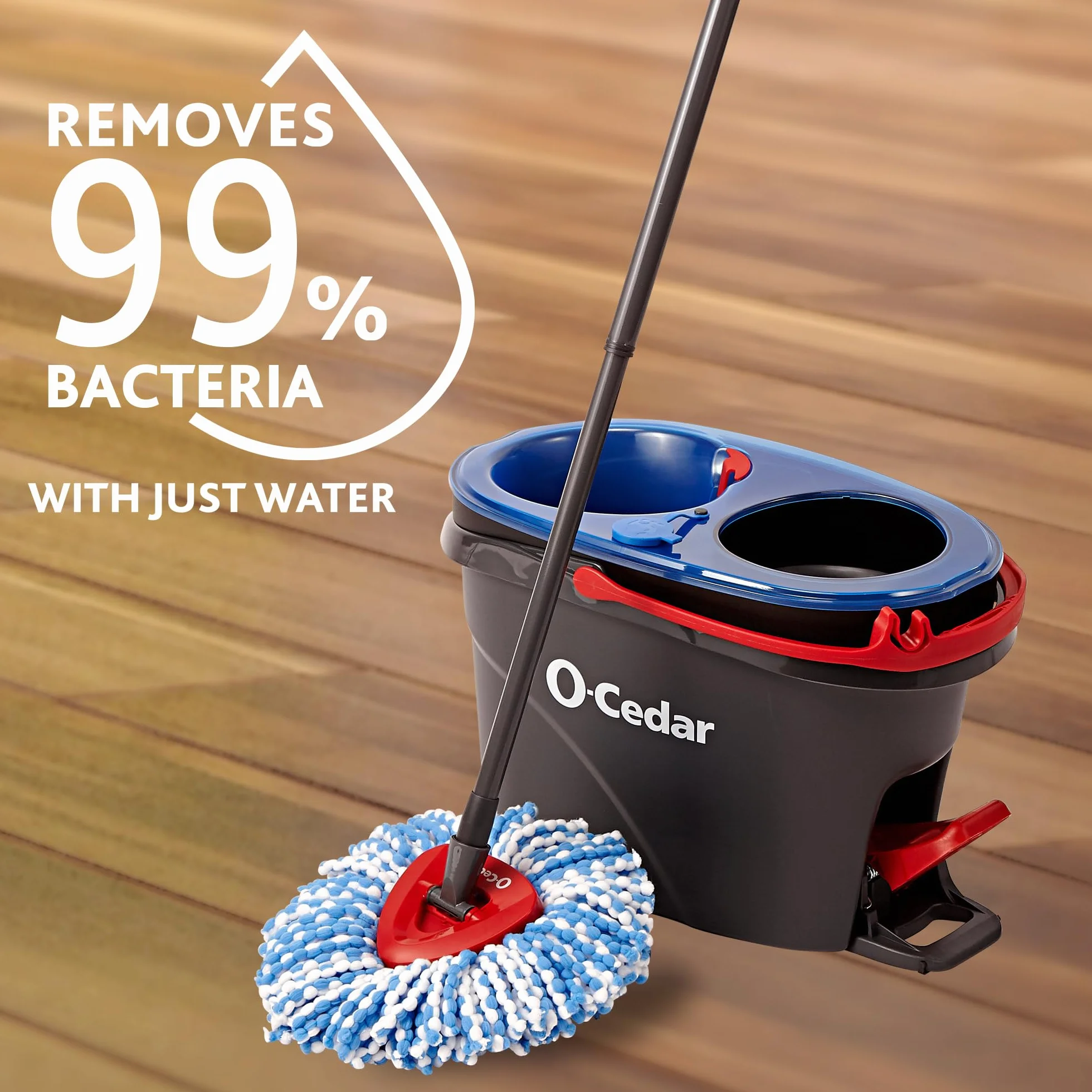 O-Cedar RinseClean Spin Mop & Bucket System + 1 dodatkowa głowica mopa | Czyść czystą wodą | Usuwa 99% bakterii