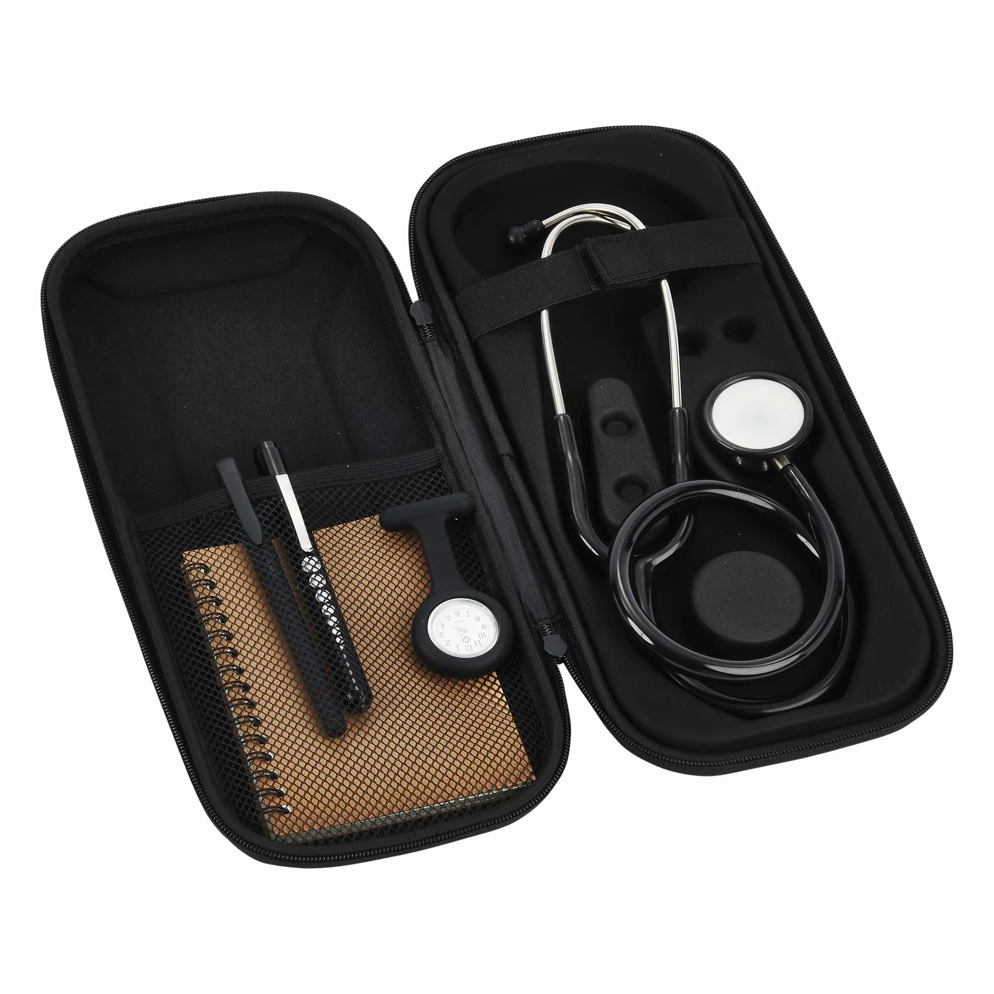 Zestaw stetoskopów | Zawiera podwójną głowicę, zegarek Fob, latarkę na długopis, etui na stetoskop, długopis i notatnik A6, dla pielęgniarek, dentystów, studentów medycyny i profesjonalistów