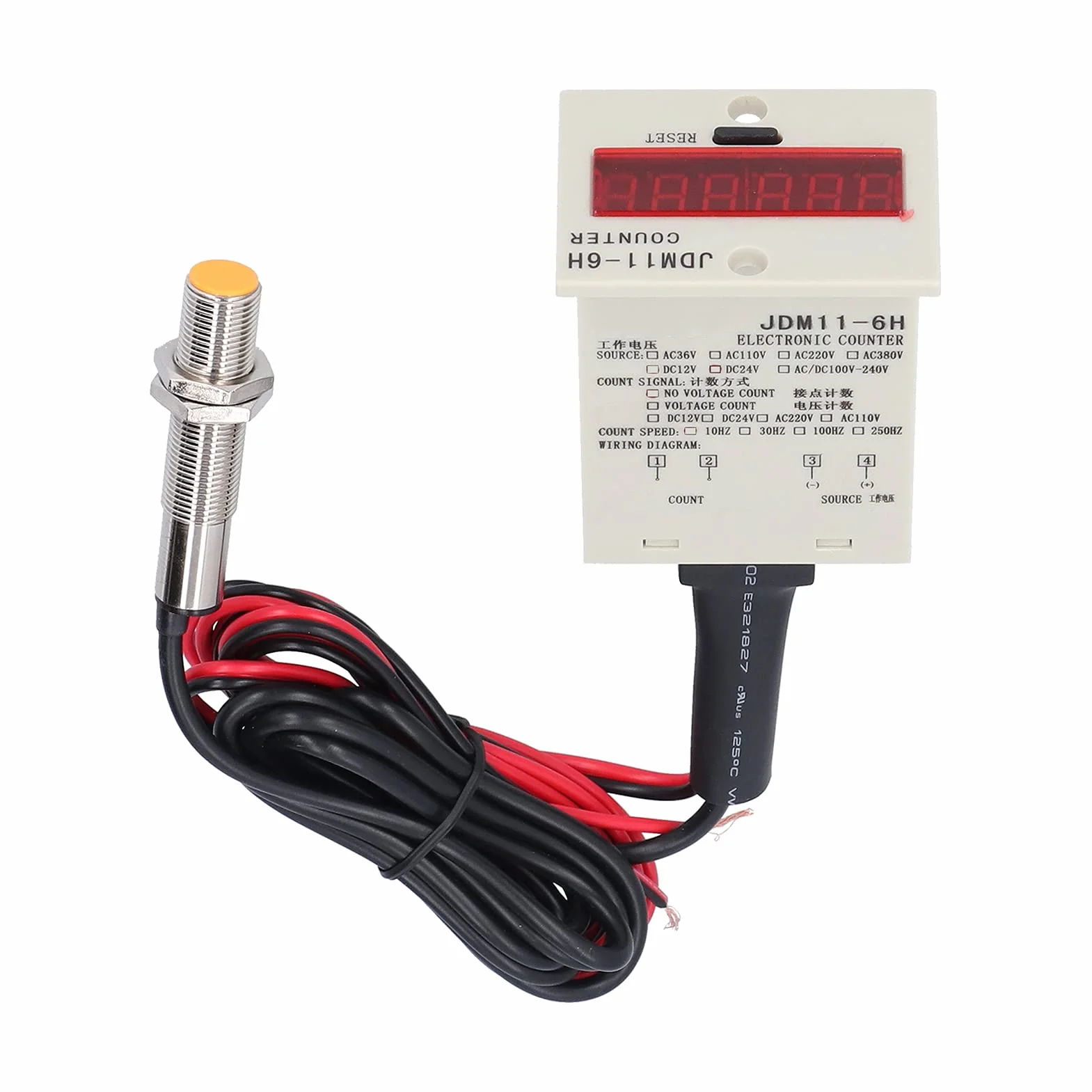 Cyfrowy licznik wyświetlacza, kontakt poziomu czujnika Magnetyczny metalowy obiekt Ciągła praca Przemysłowy panel zliczający Reset JDM11-6H(DC12-24V)