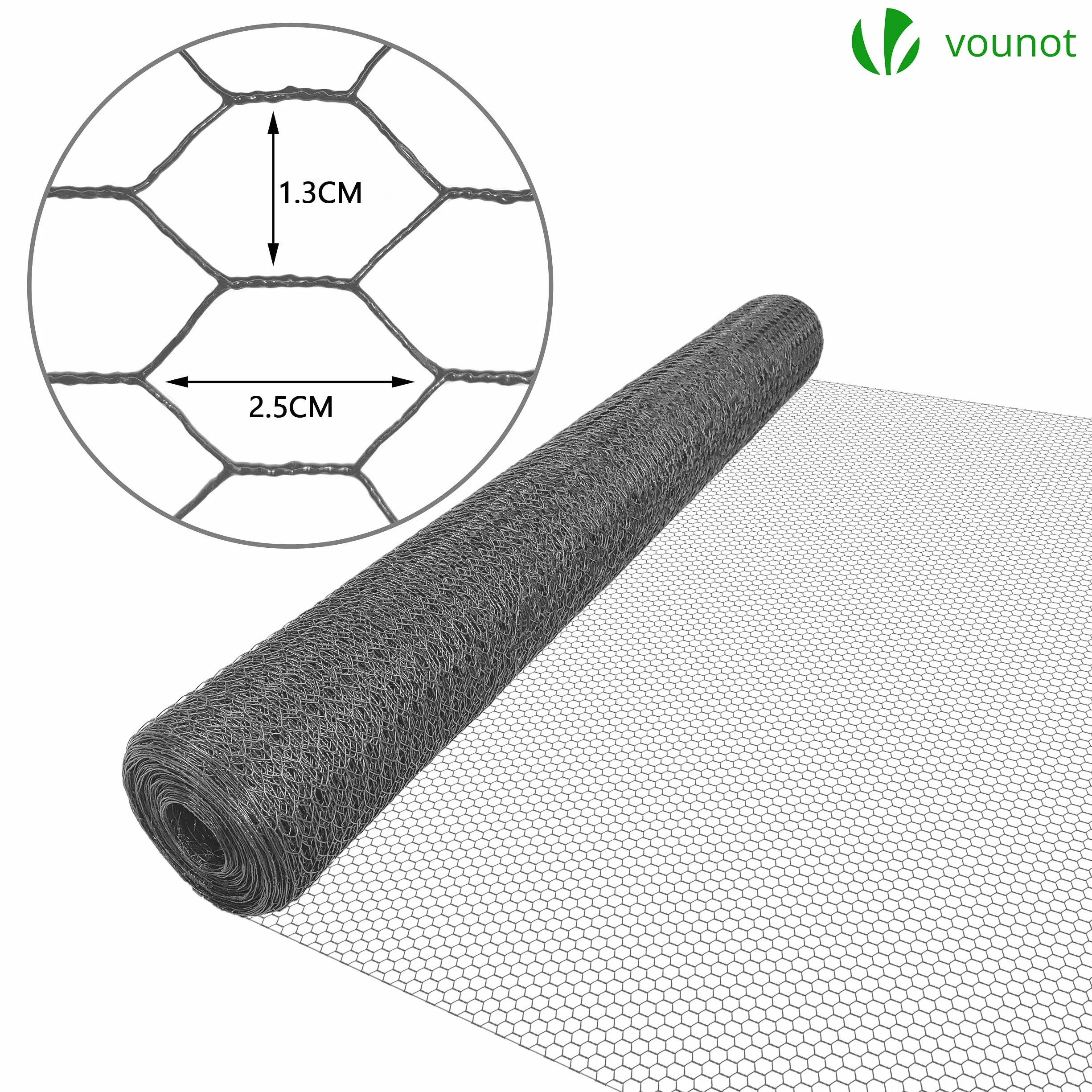 VOUNOT Ogrodzenie z siatki sześciokątnej 13 mm 100 cm 25 m powłoka PCW szary